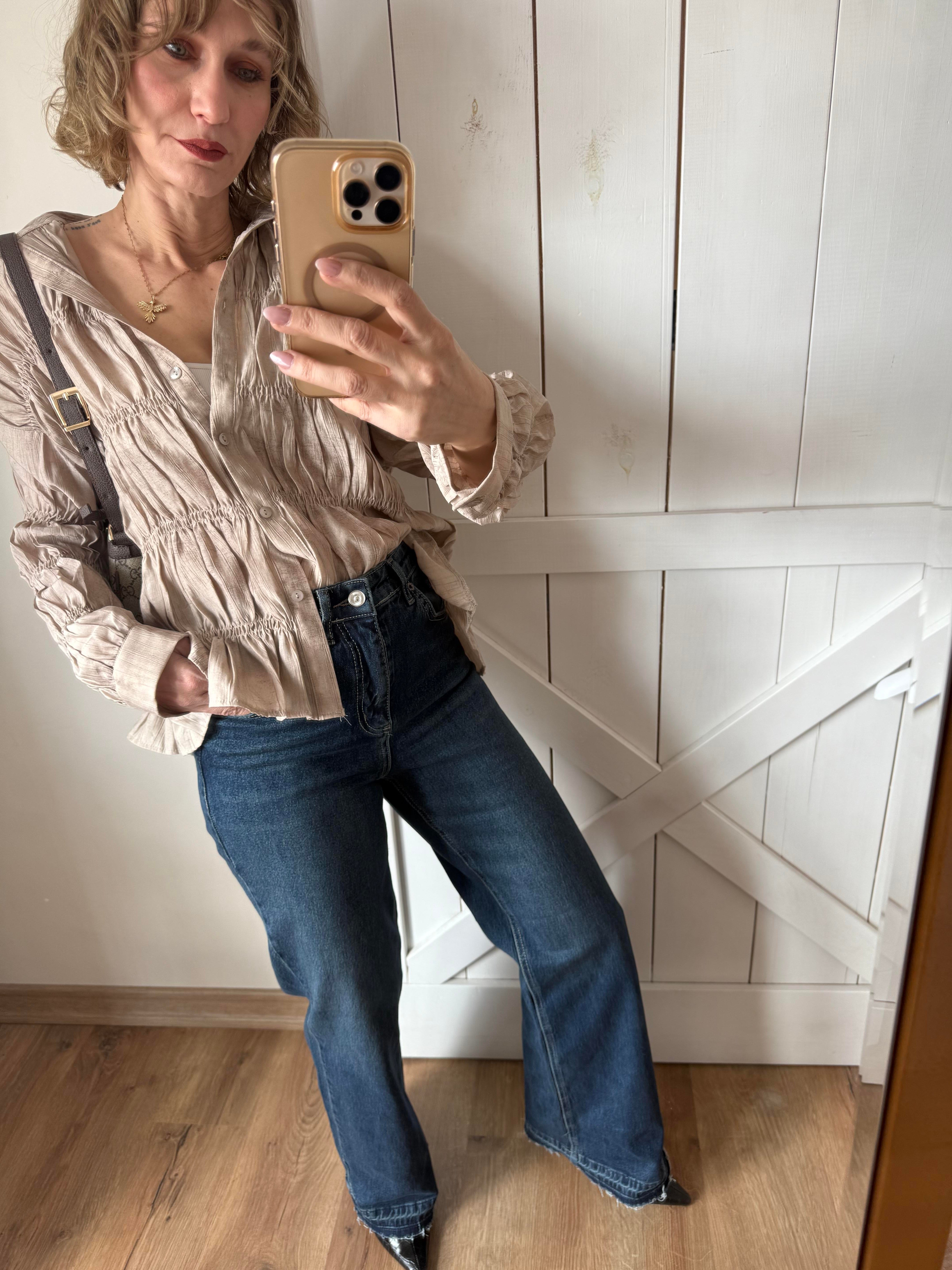 Koyu Mavi Paça Detaylı Wide Leg Jean