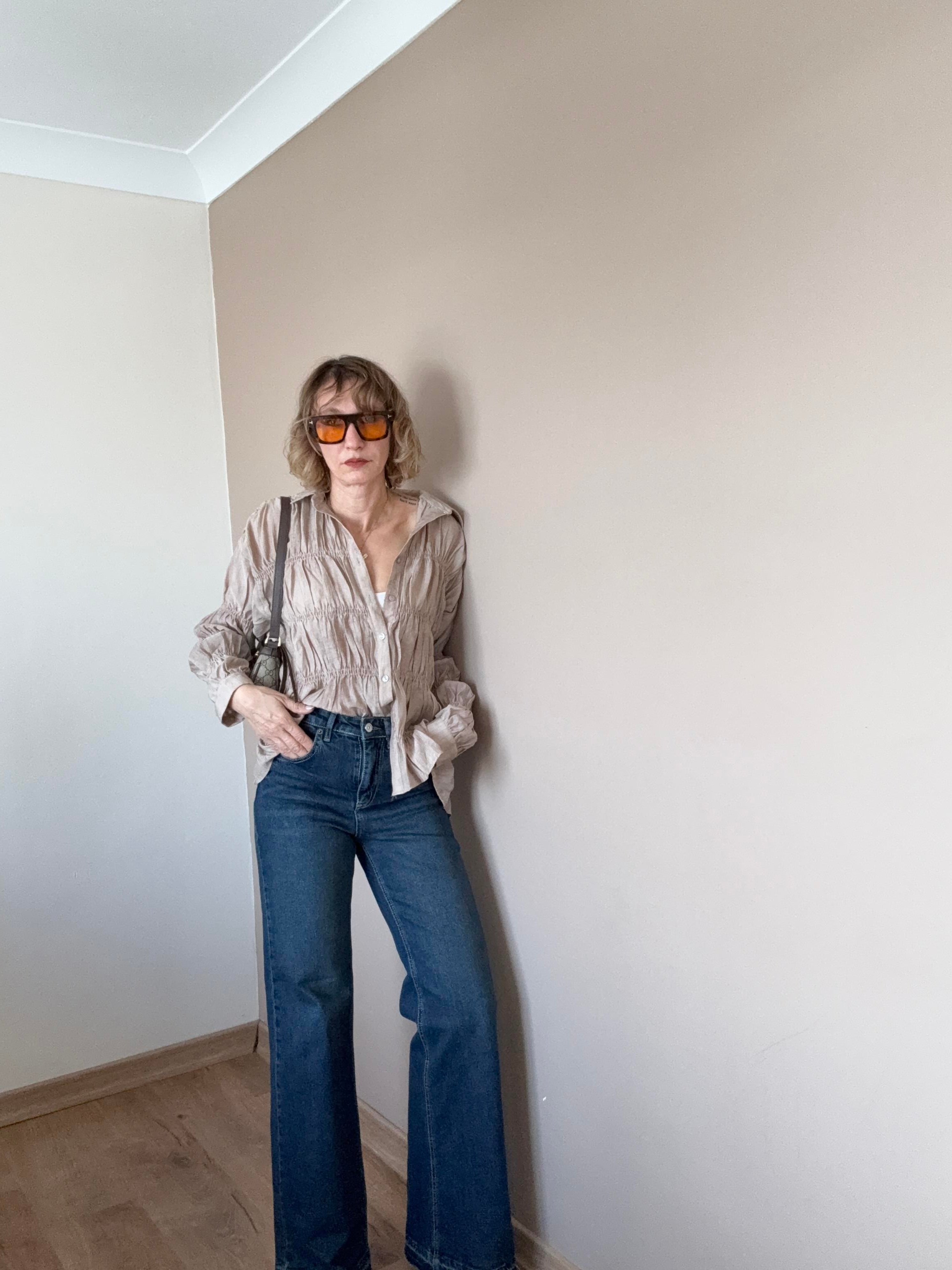 Koyu Mavi Paça Detaylı Wide Leg Jean