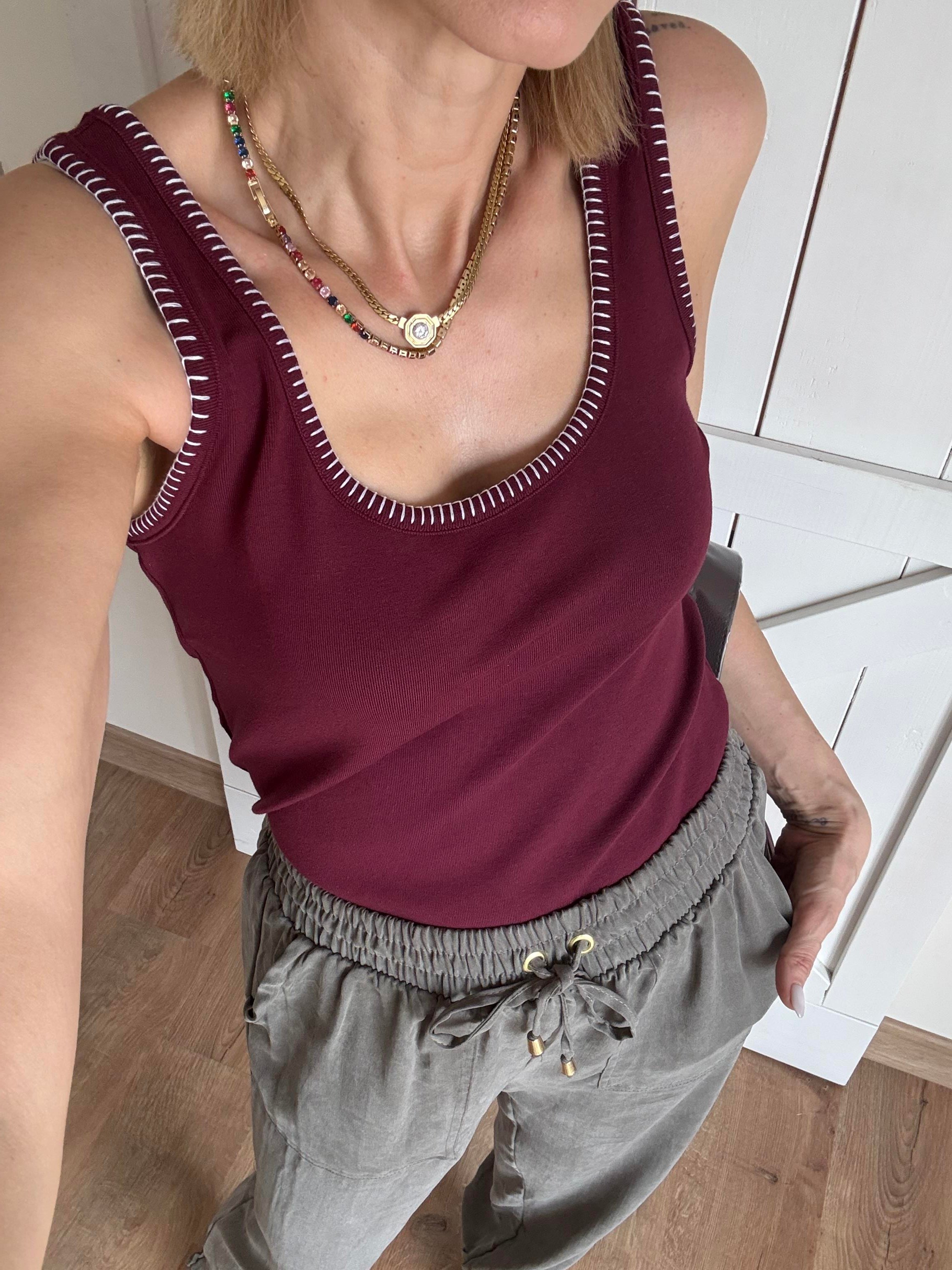 Krokeşa Dikişli Bordo Atlet