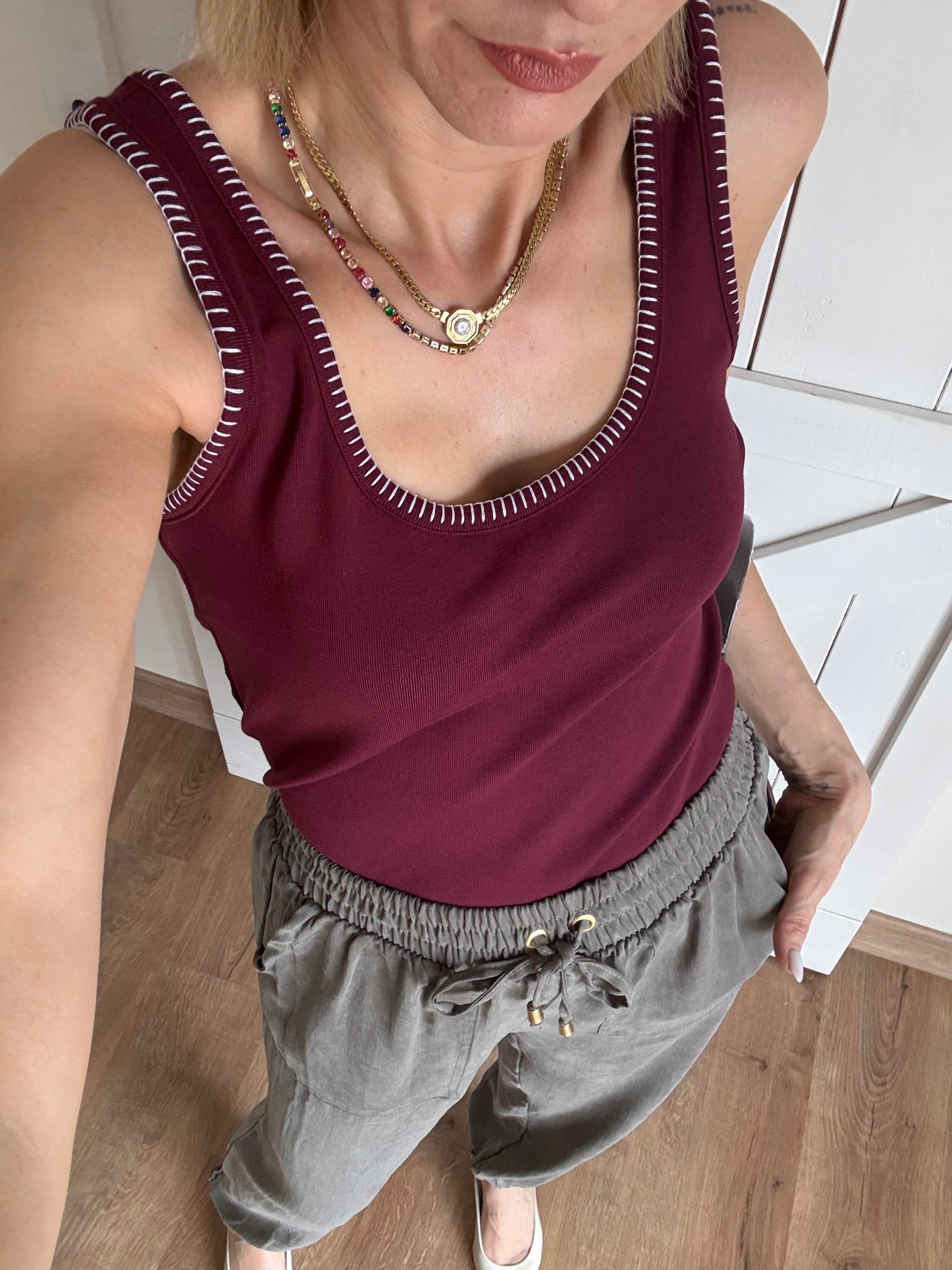 Krokeşa Dikişli Bordo Atlet