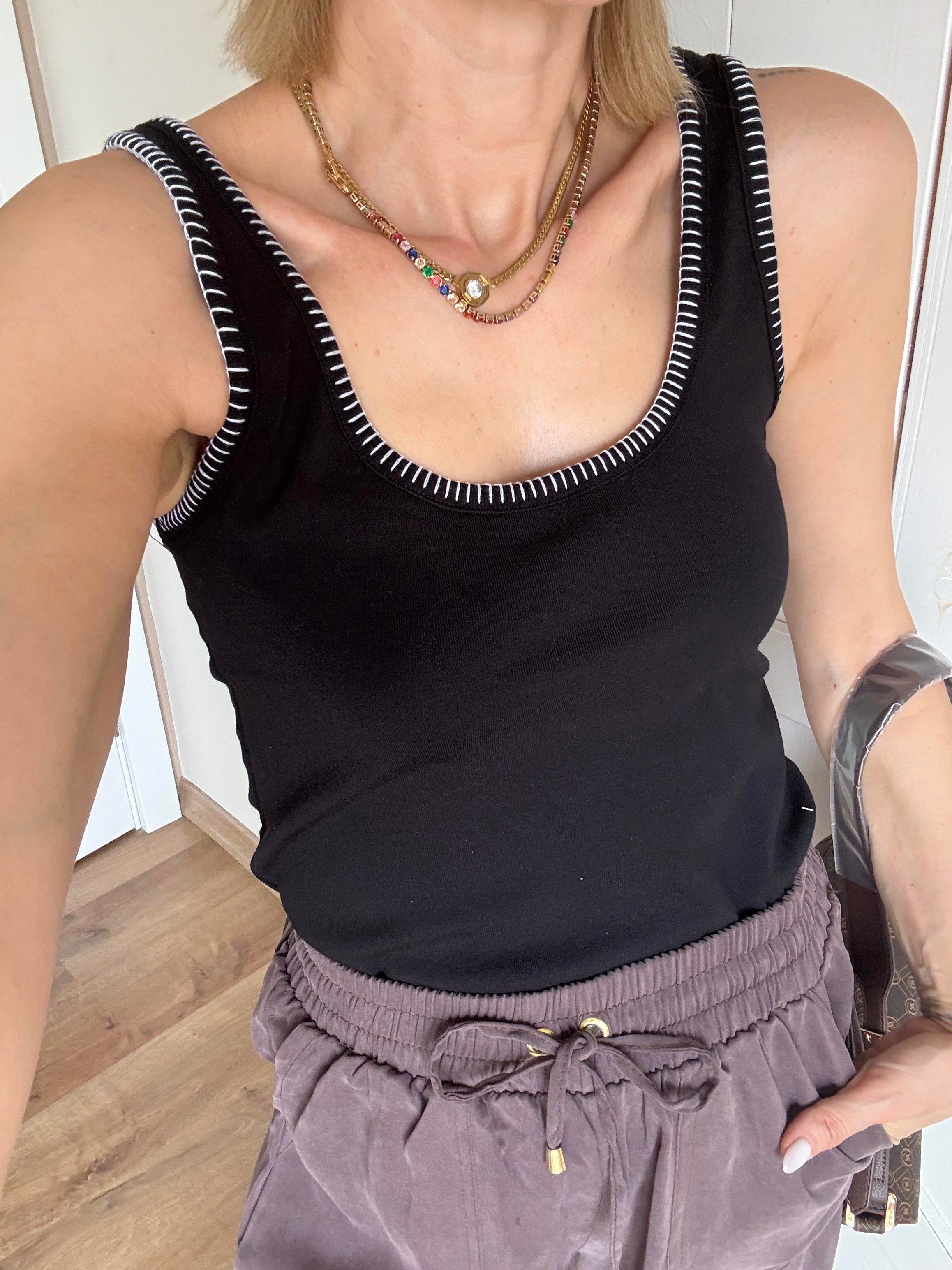 Krokeşa Dikişli Siyah Atlet