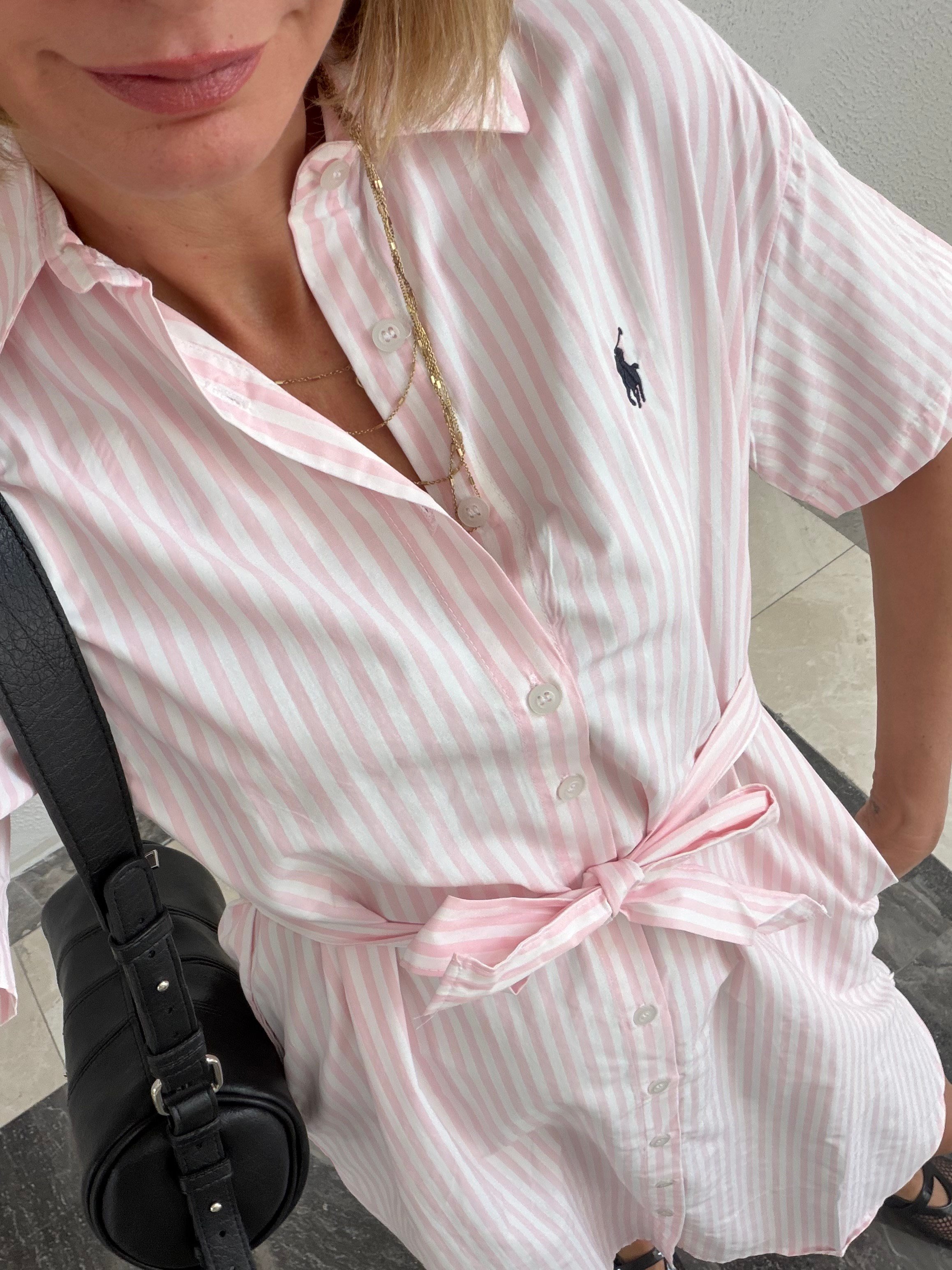 Kulüp Toz Pembe Çizgili Gömlek Elbise