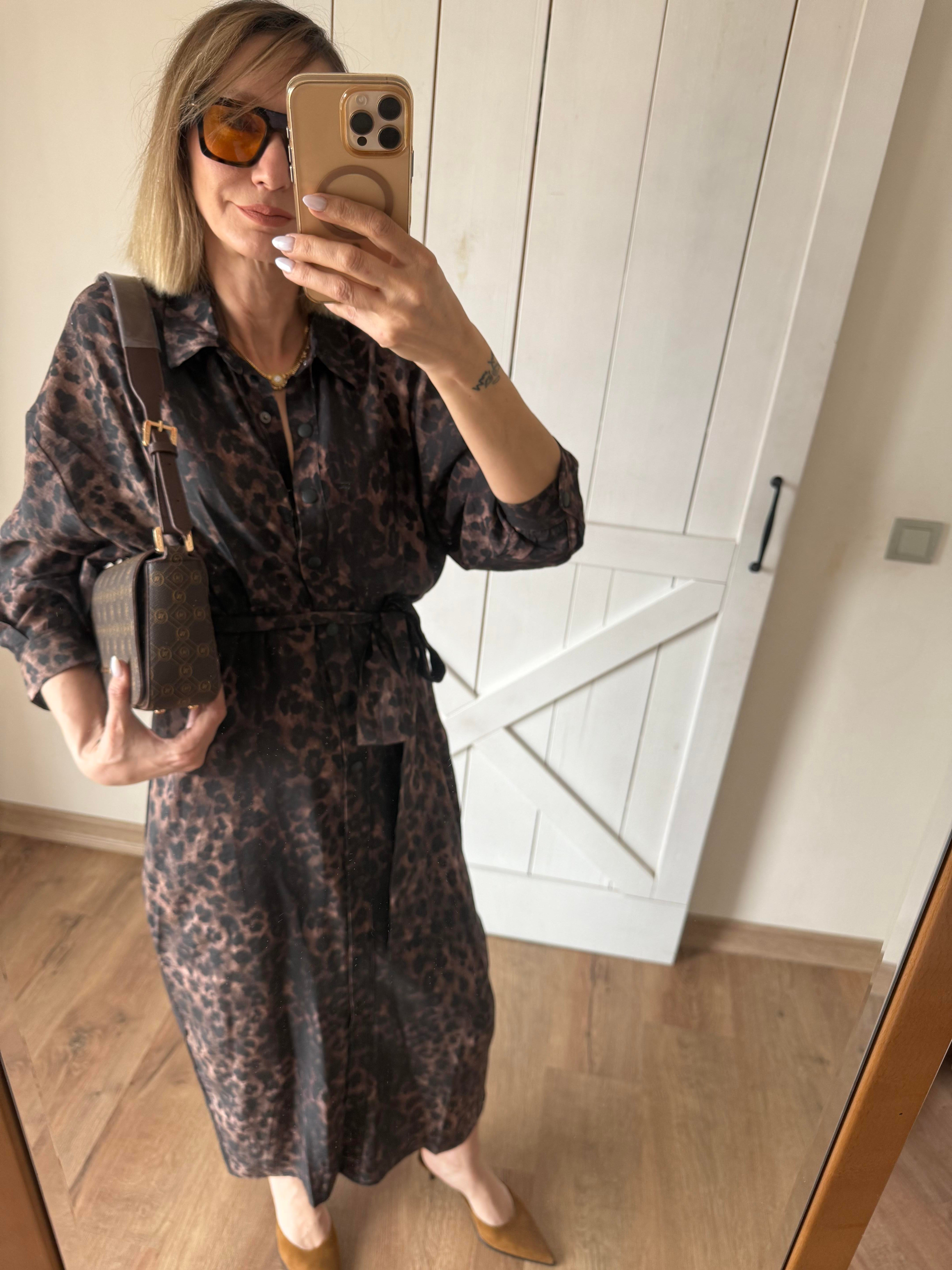 Kuşaklı Leopar Gömlek Elbise