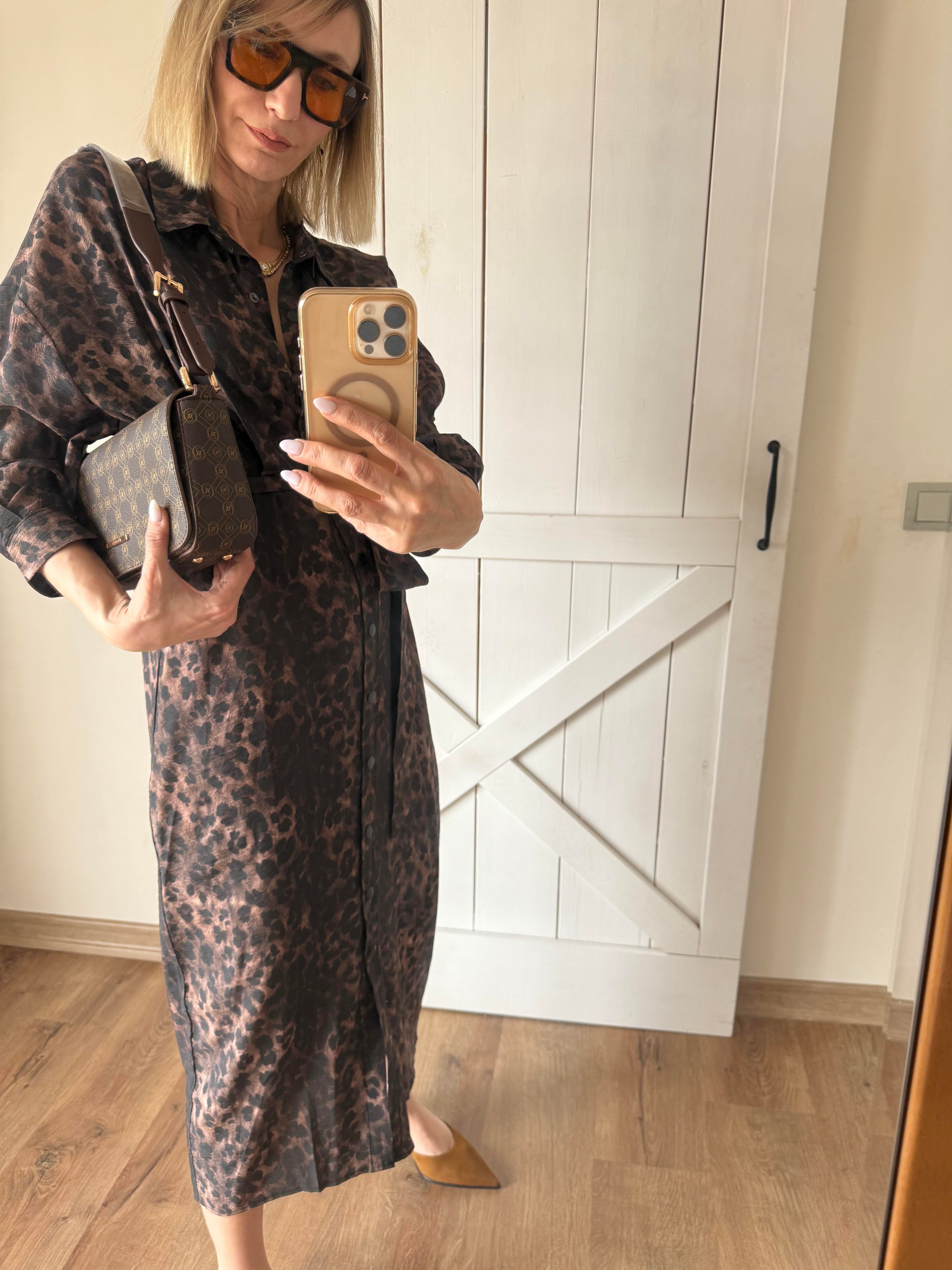 Kuşaklı Leopar Gömlek Elbise