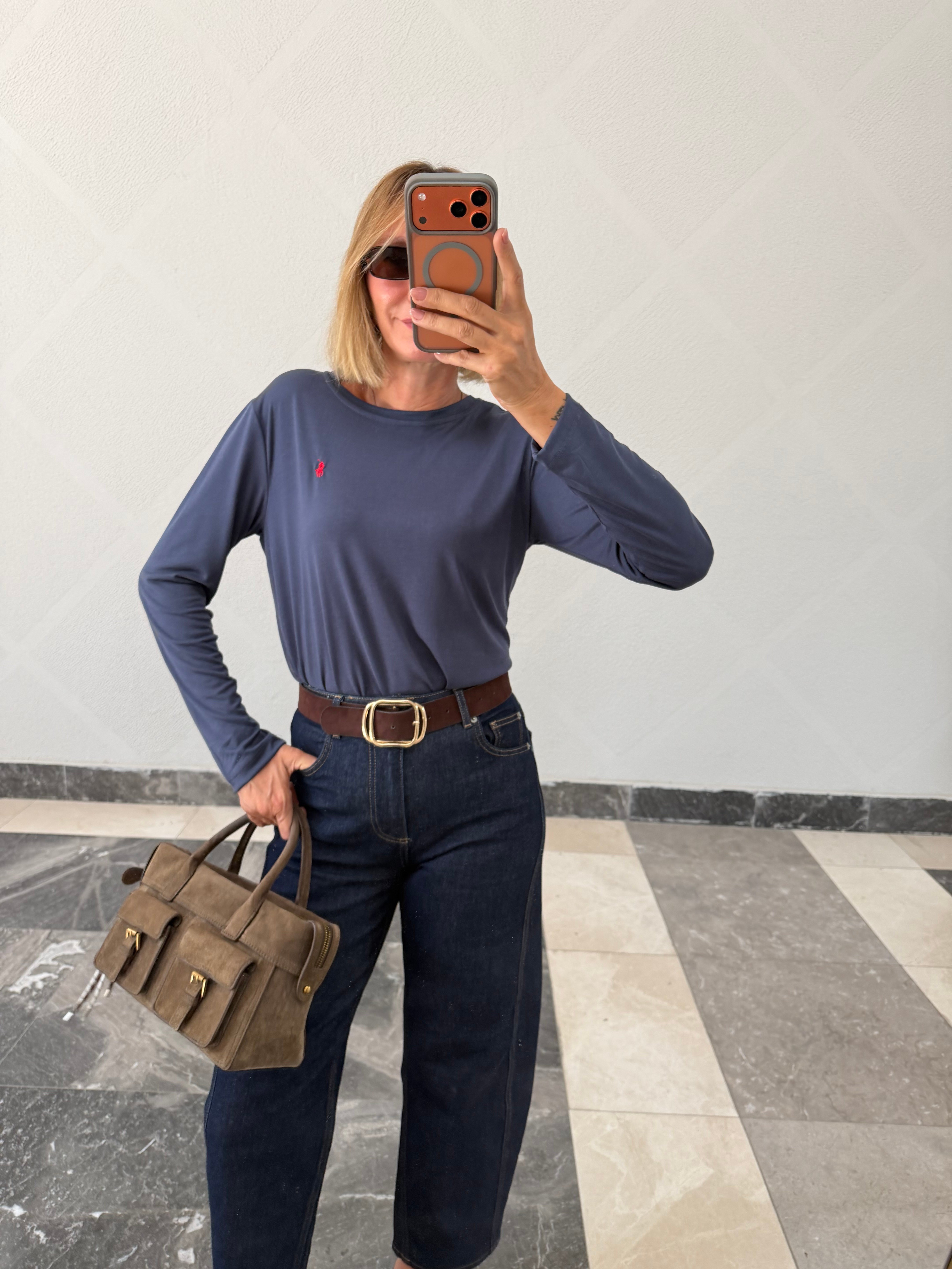 Lacivert Basic Triko Uzun Kollu Modal