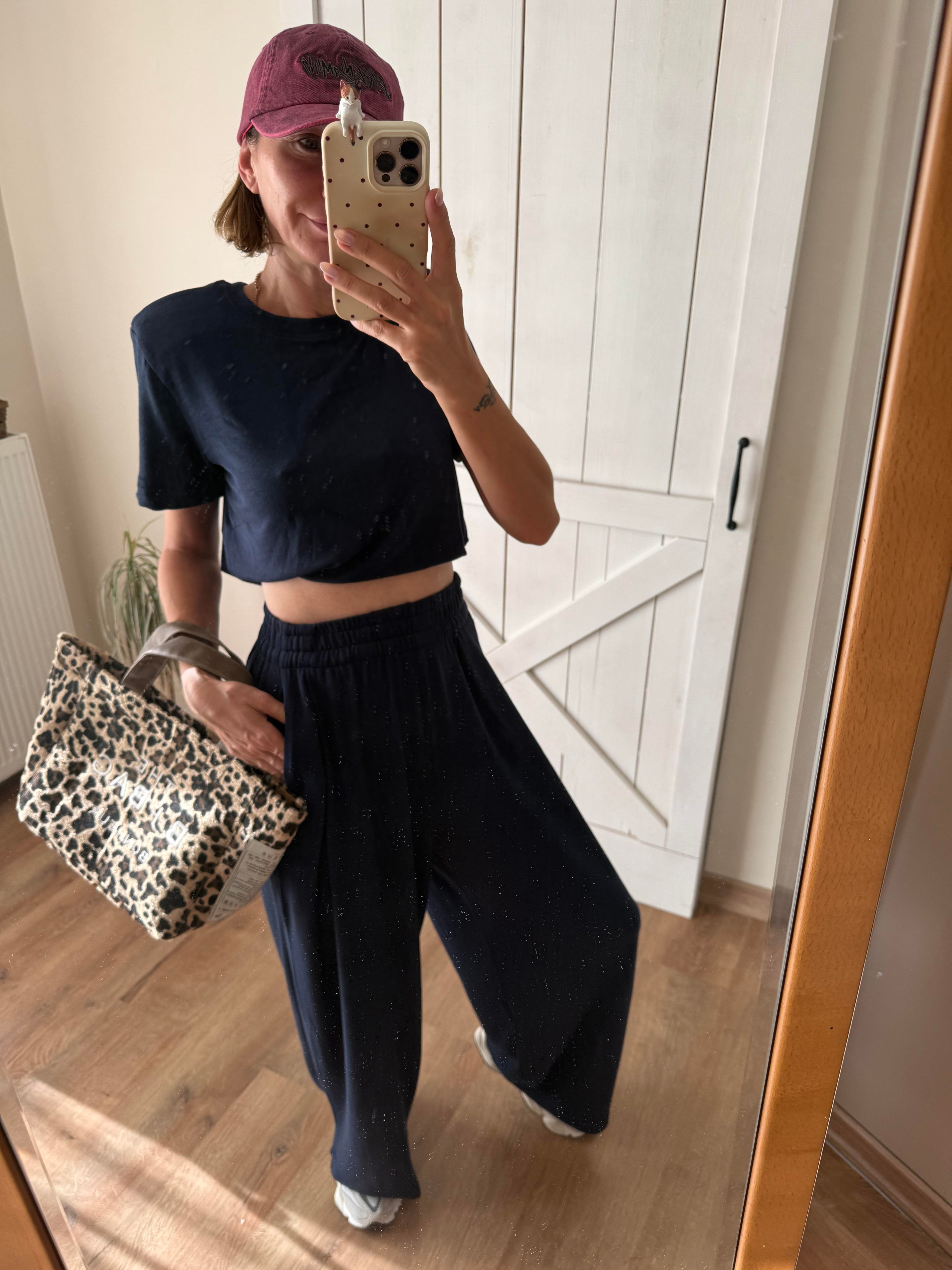 Lacivert Beli Lastikli Salaş Pantolon