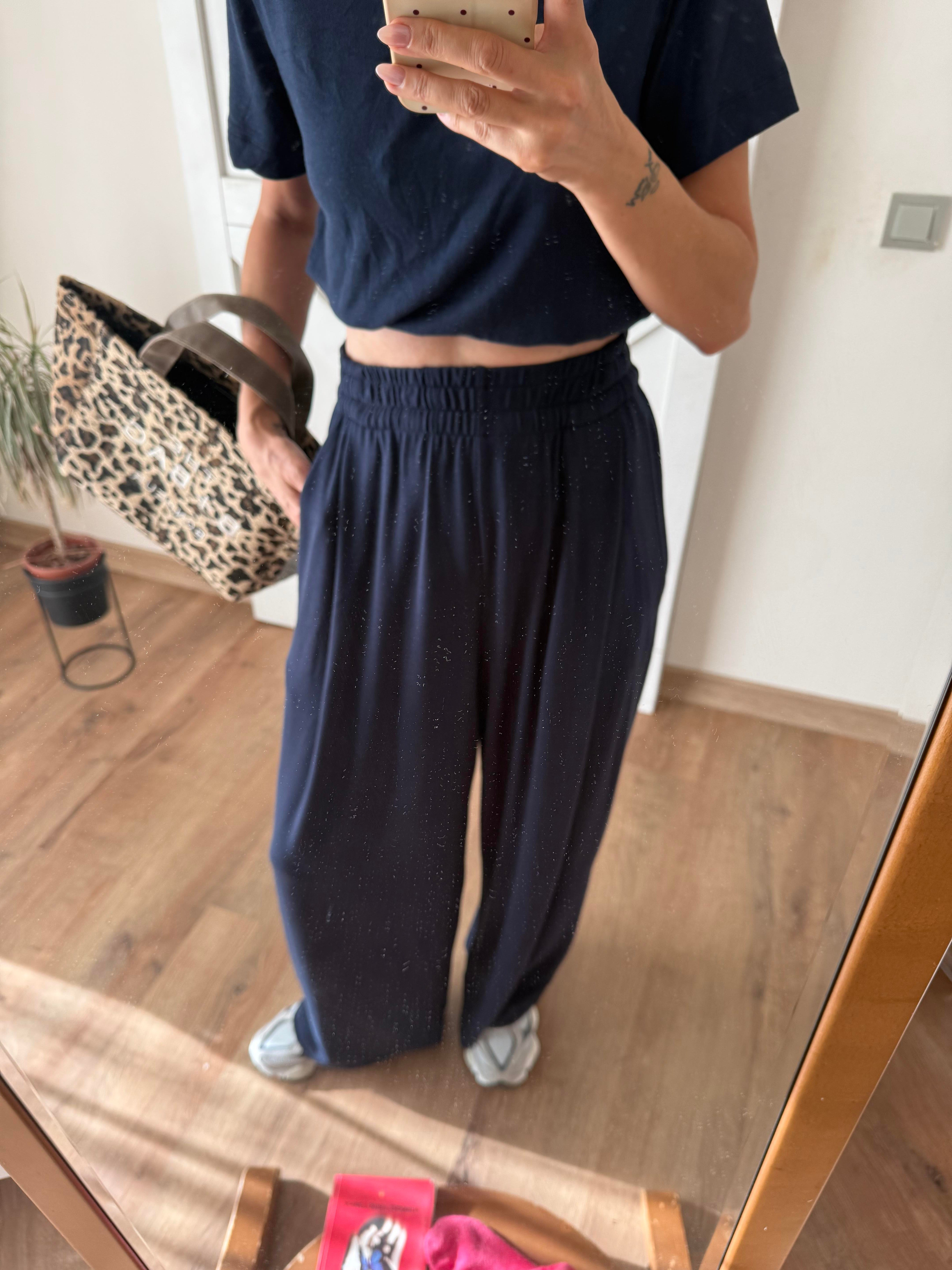 Lacivert Beli Lastikli Salaş Pantolon