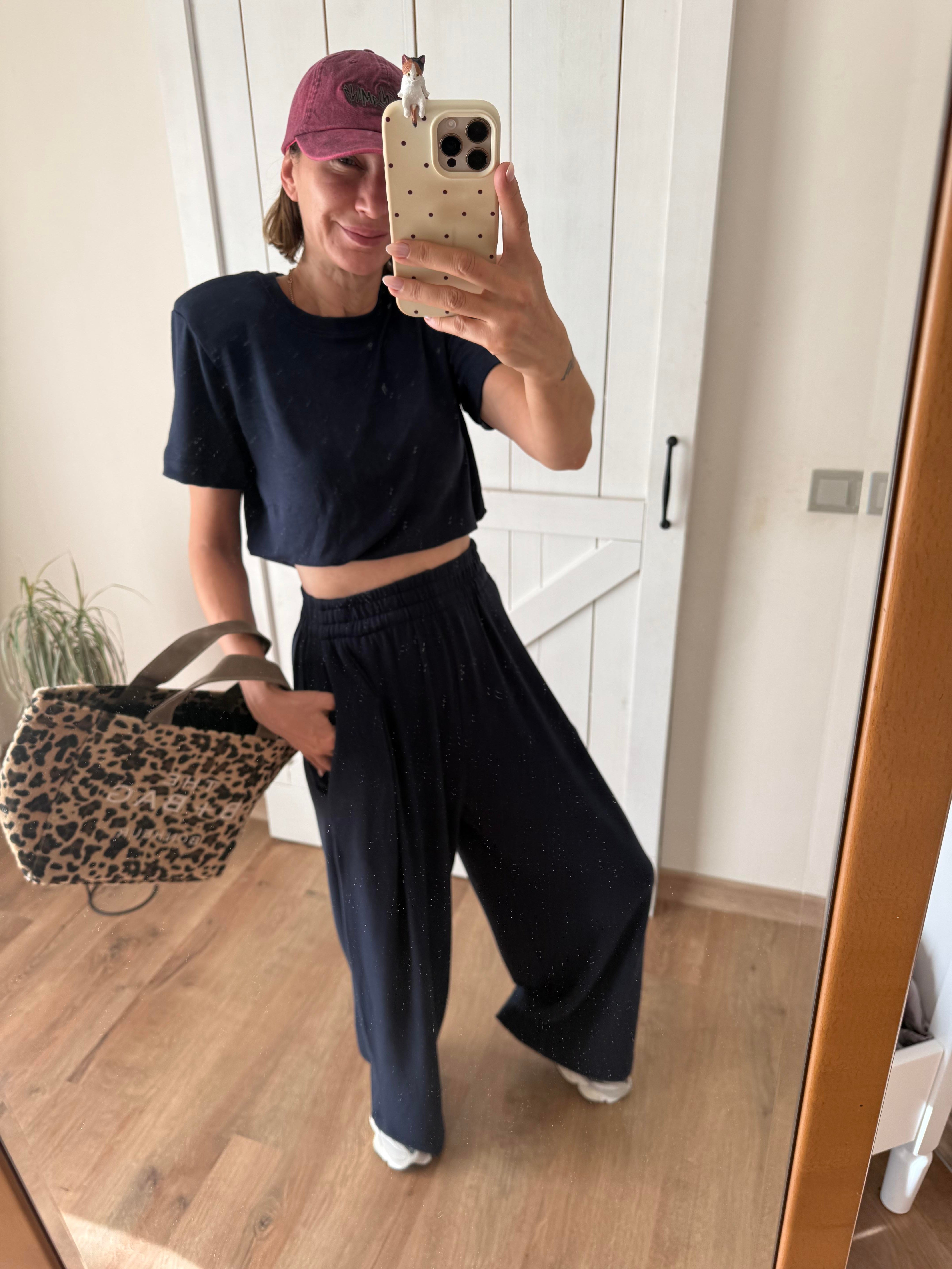 Lacivert Beli Lastikli Salaş Pantolon