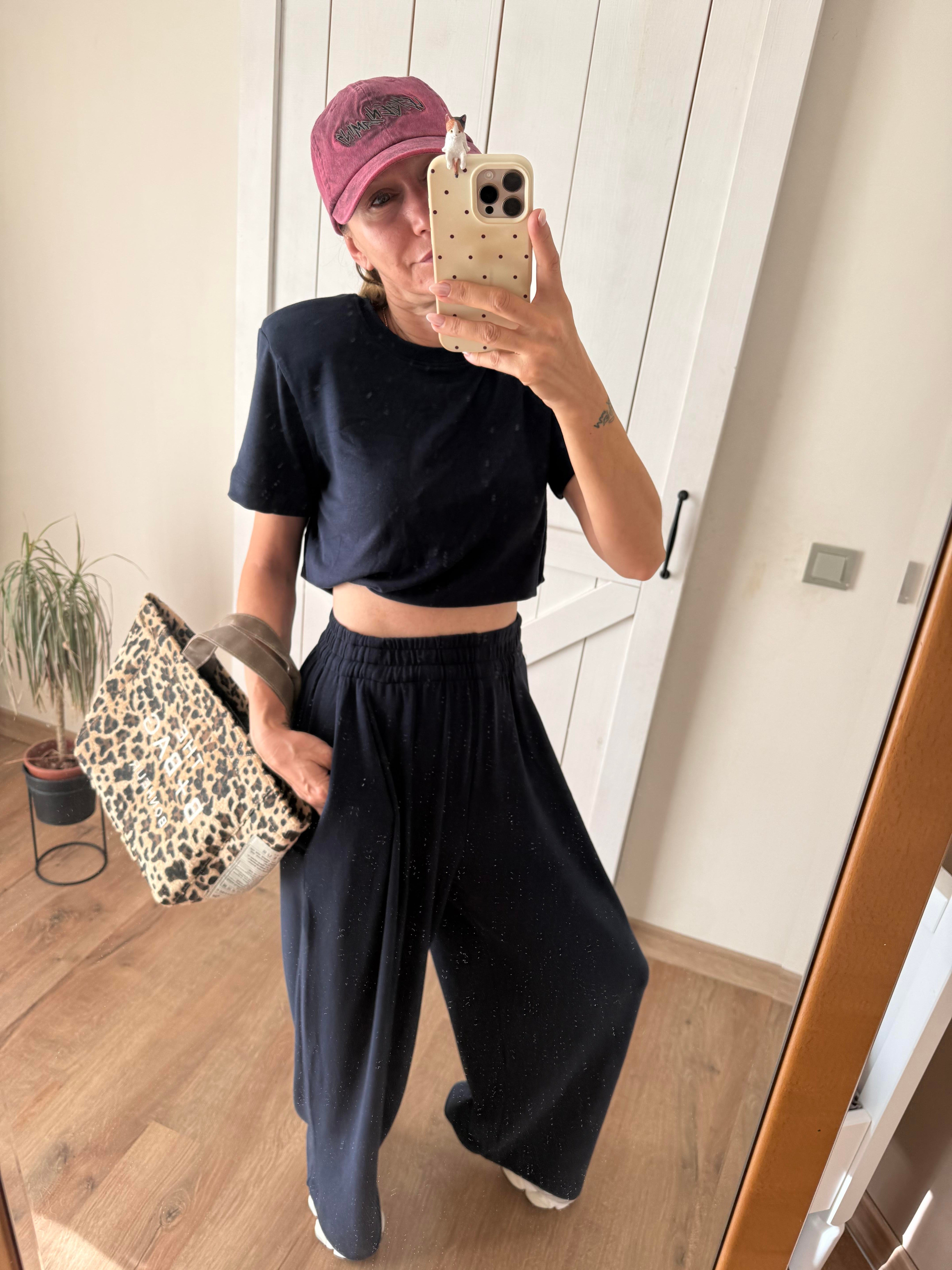 Lacivert Beli Lastikli Salaş Pantolon