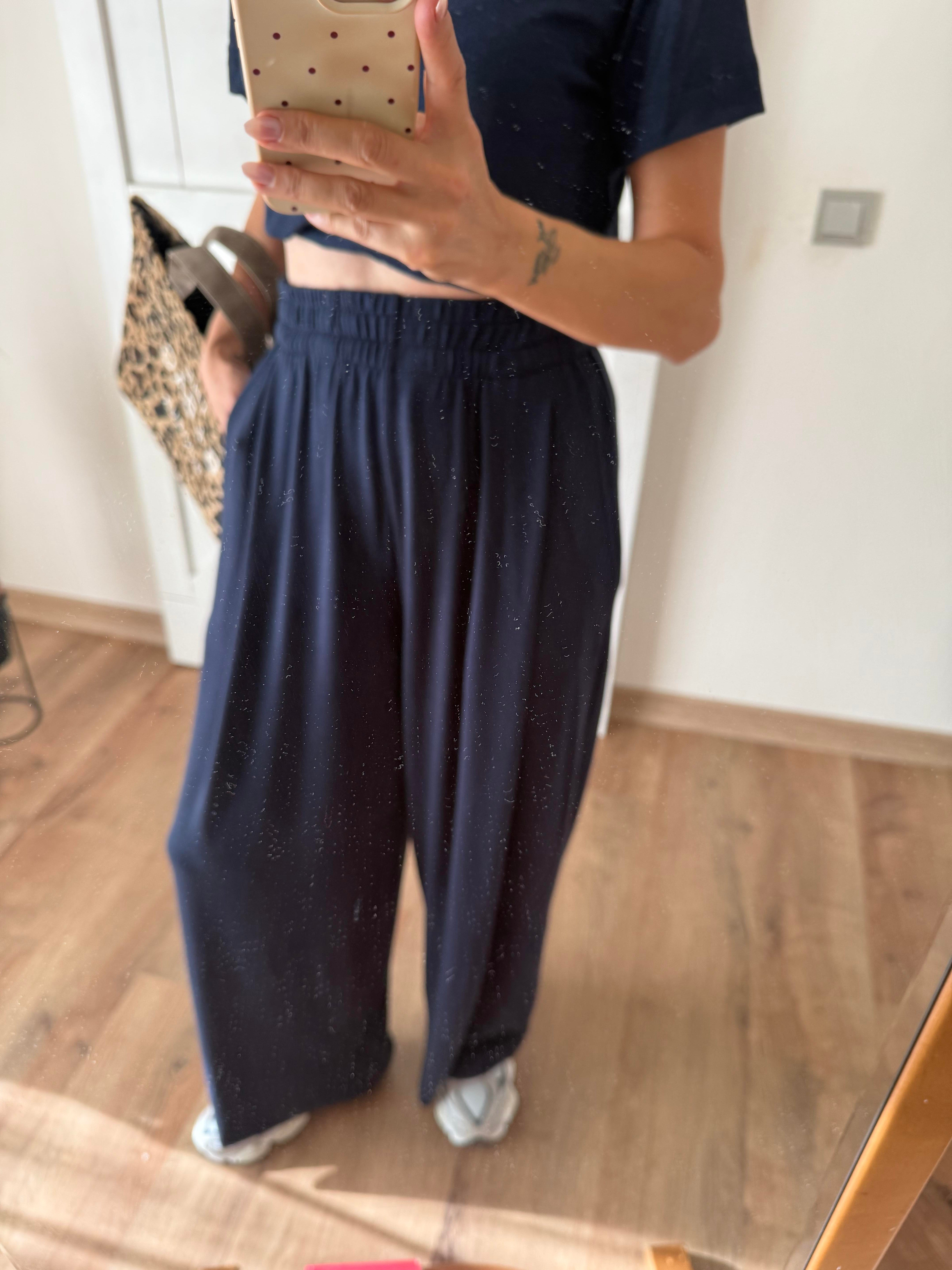 Lacivert Beli Lastikli Salaş Pantolon