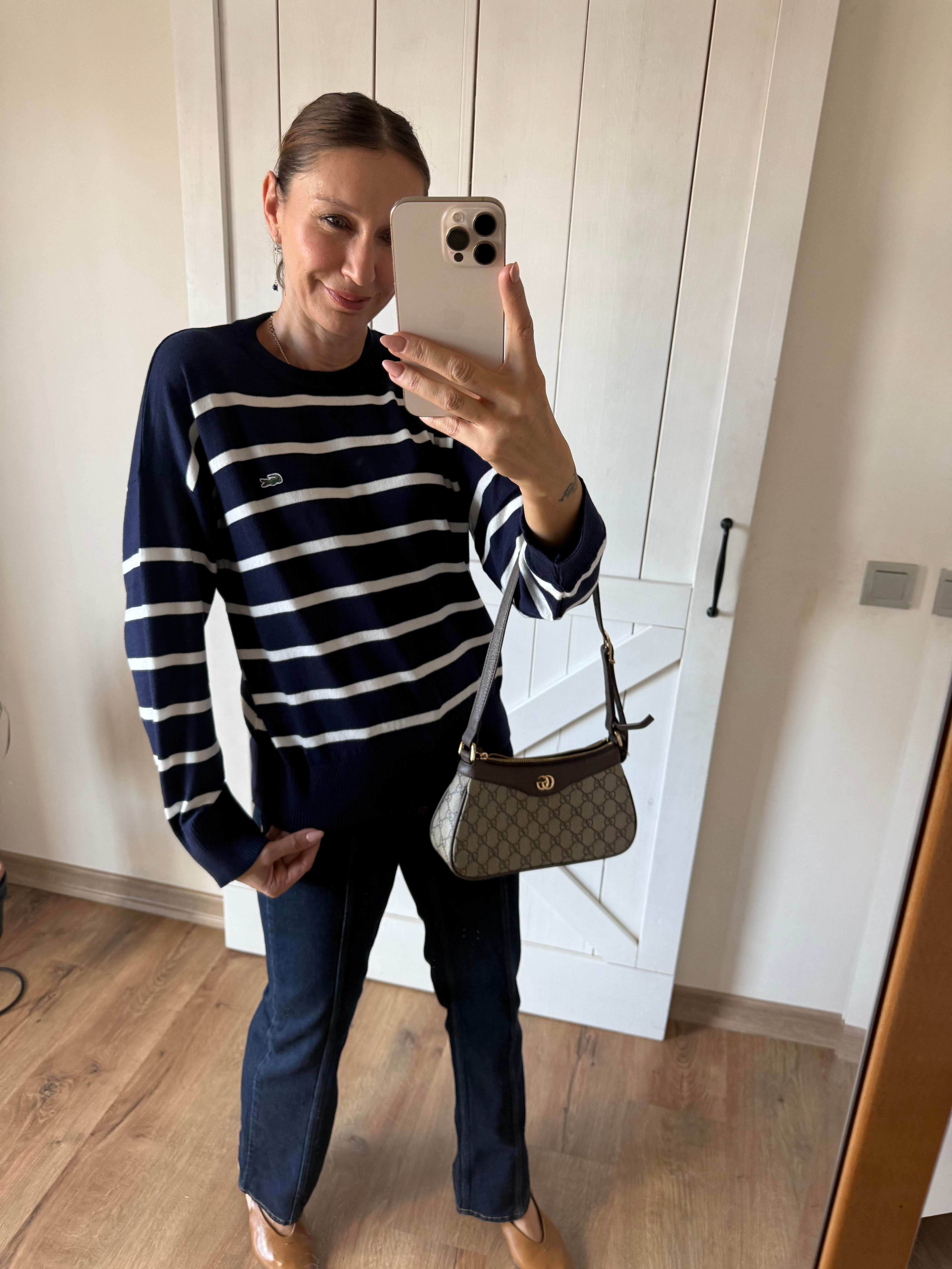 Lacivert Beyaz Çizgili Triko