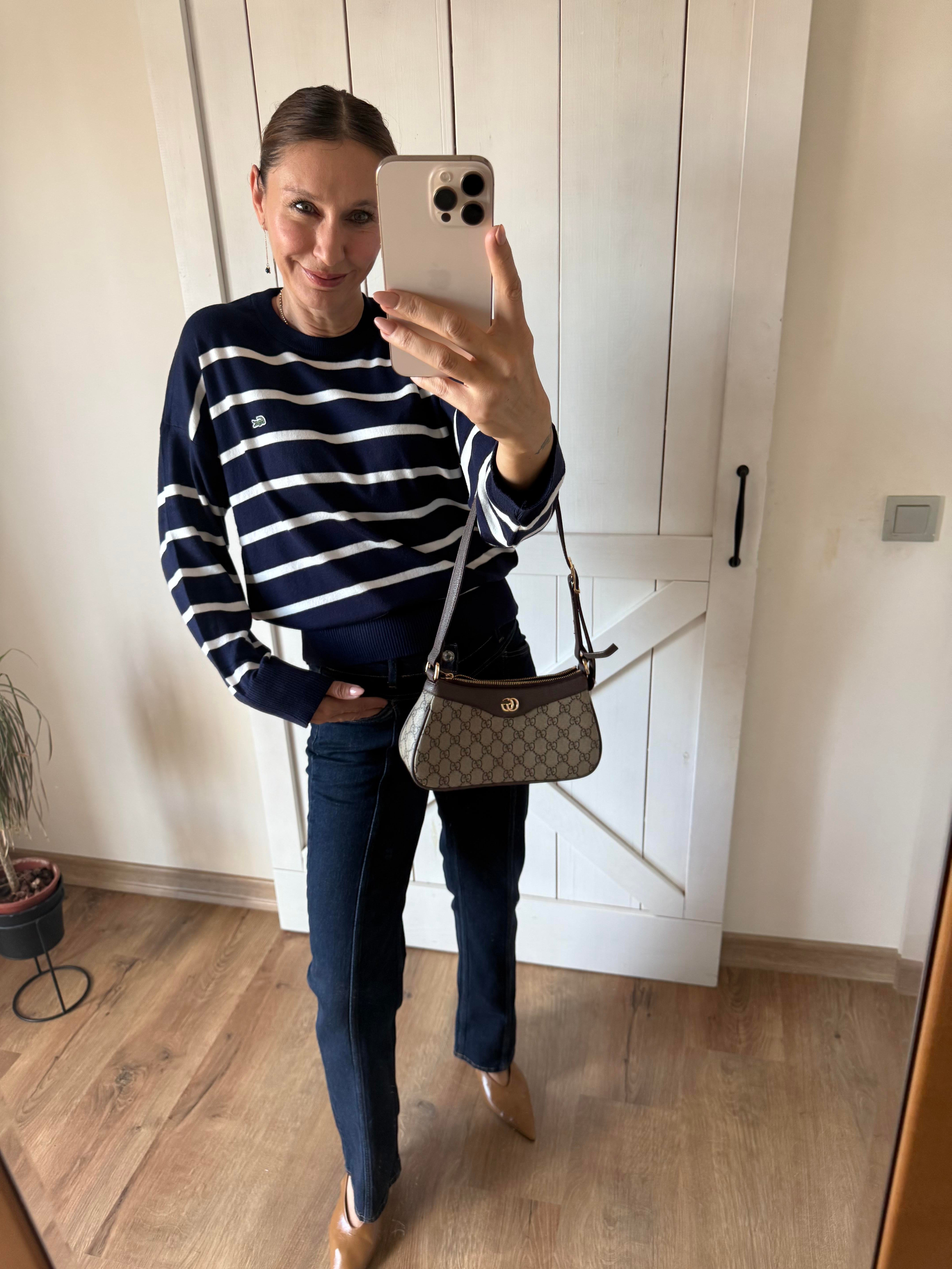 Lacivert Beyaz Çizgili Triko