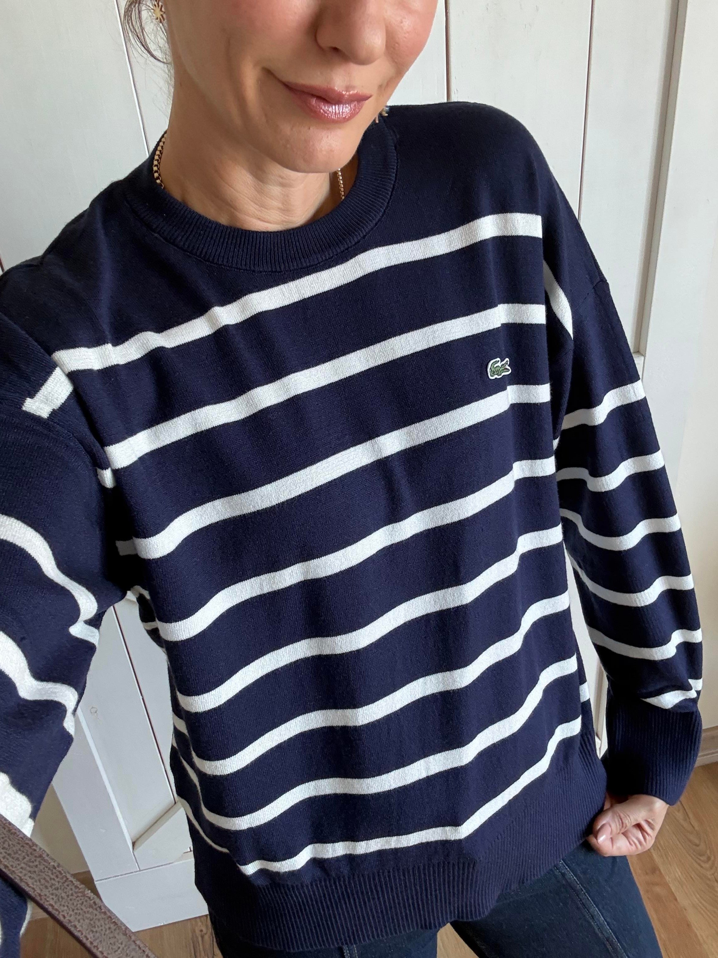 Lacivert Beyaz Çizgili Triko