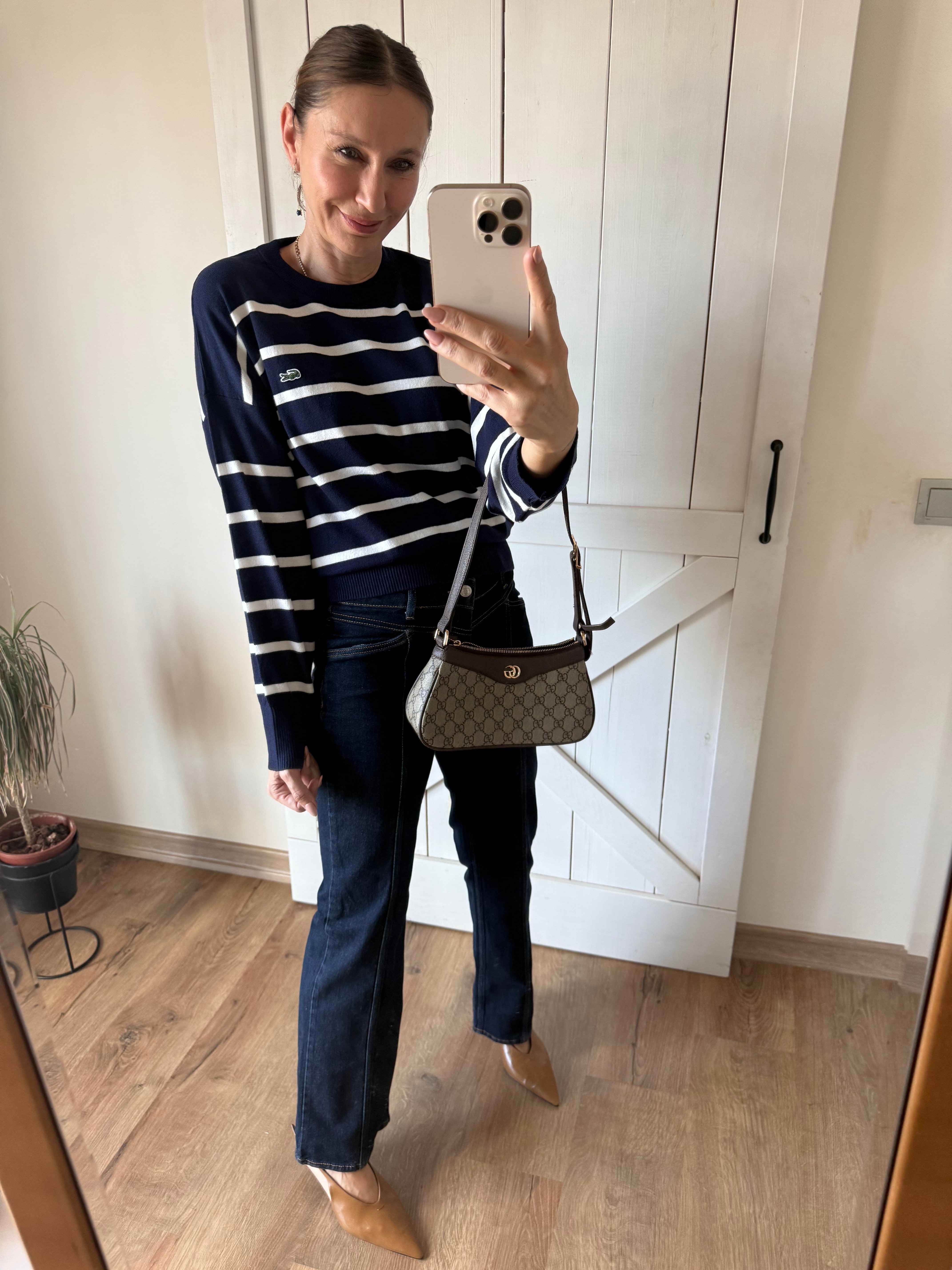 Lacivert Beyaz Çizgili Triko