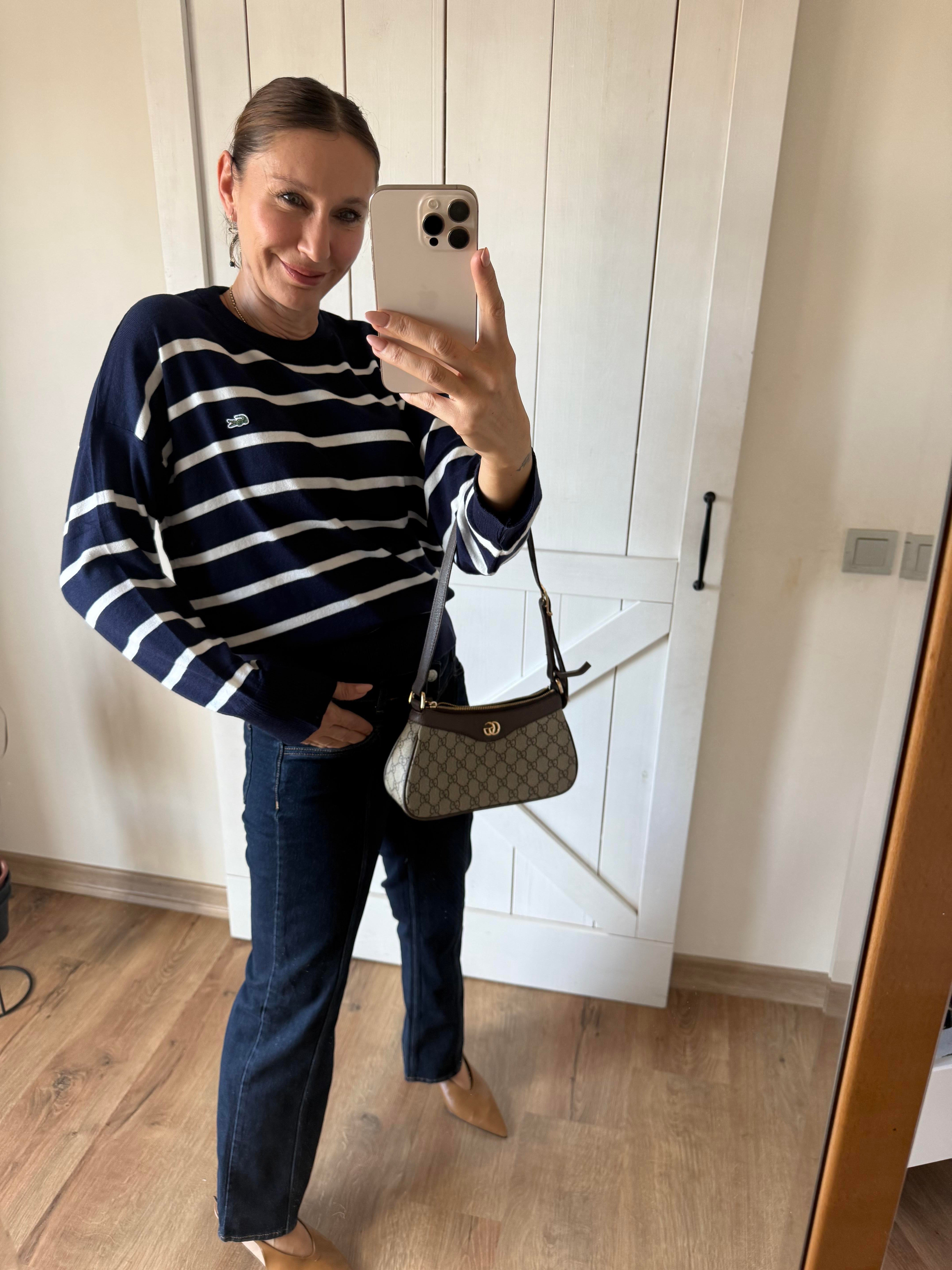 Lacivert Beyaz Çizgili Triko