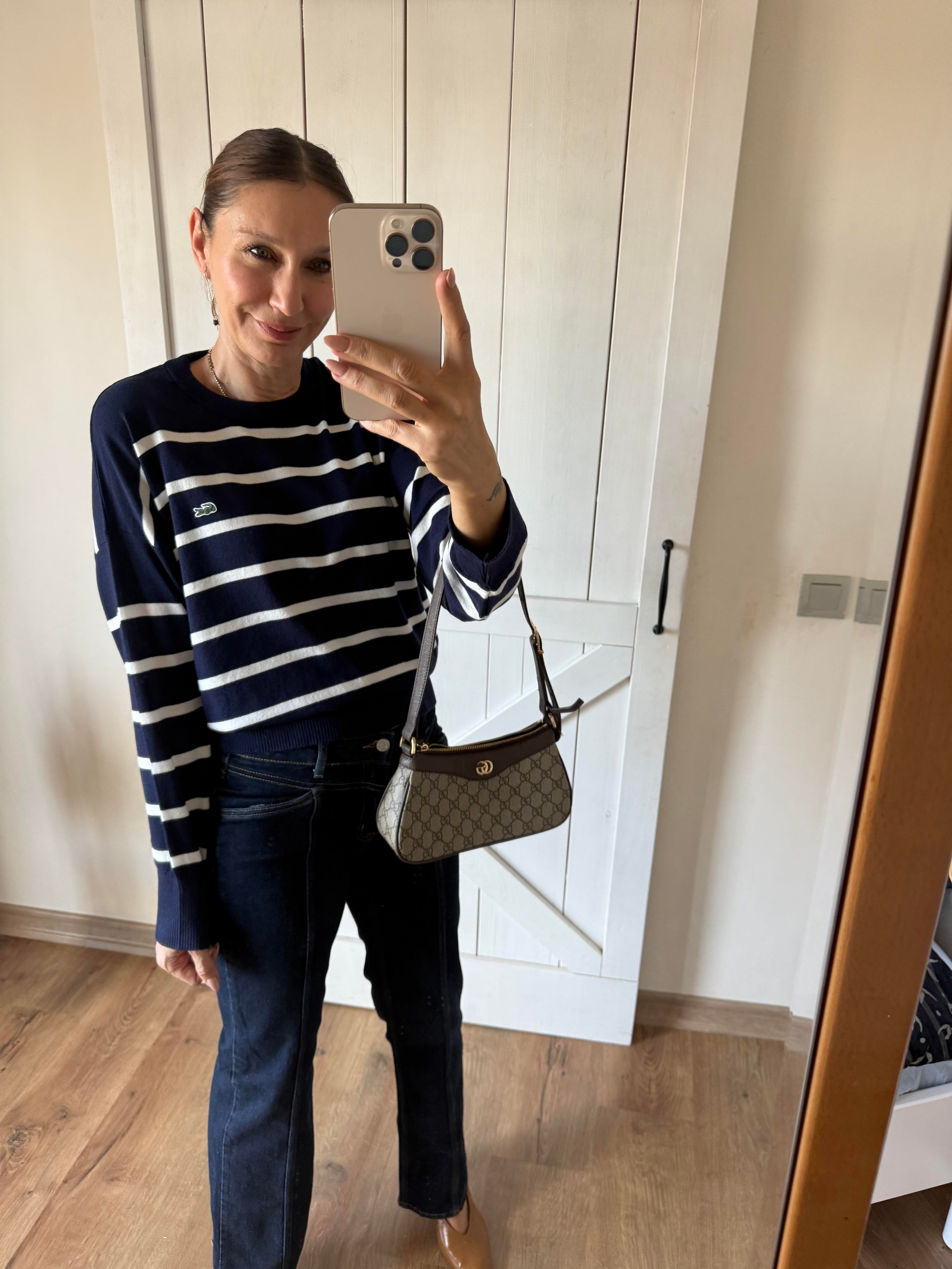 Lacivert Beyaz Çizgili Triko