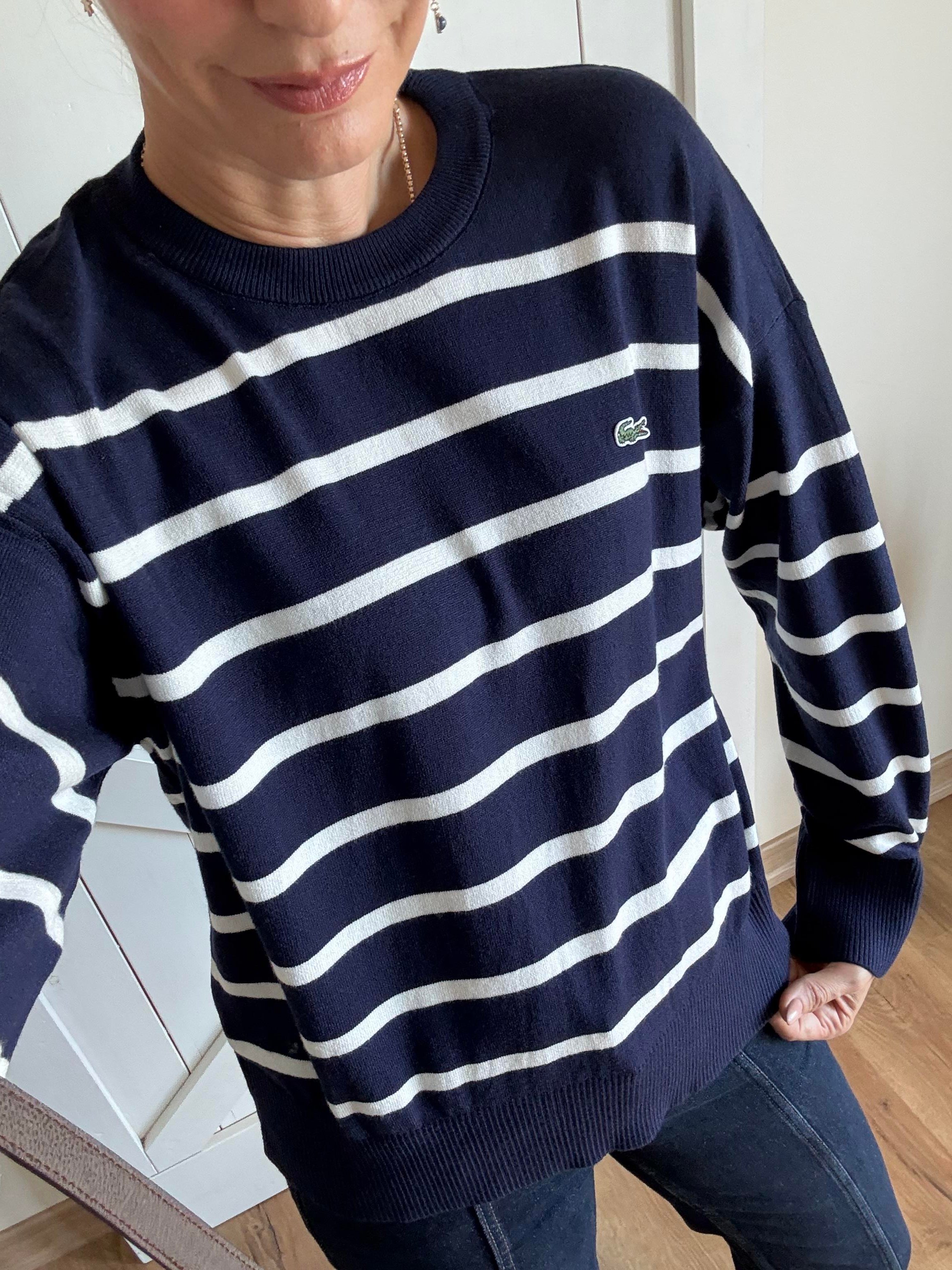 Lacivert Beyaz Çizgili Triko