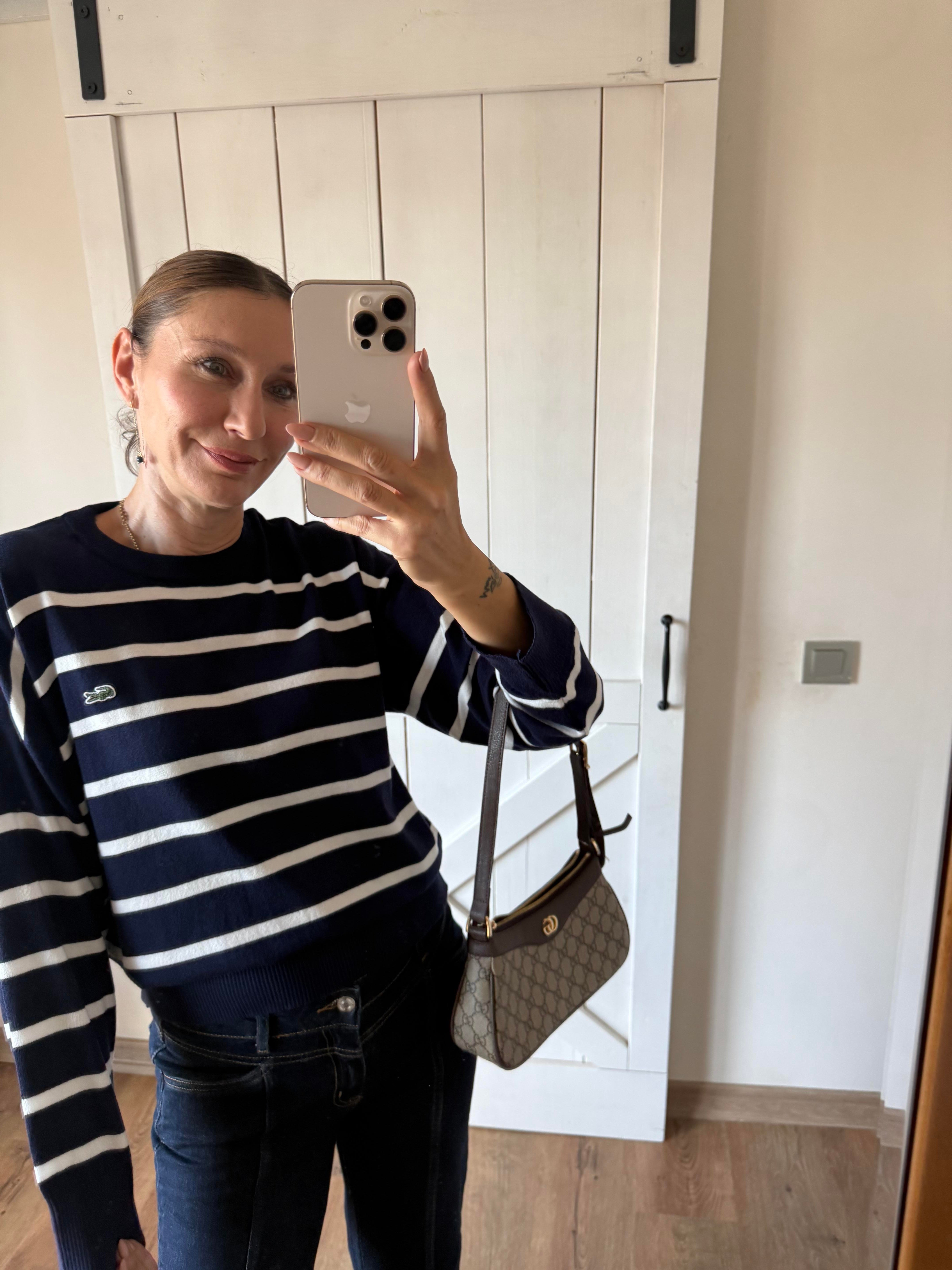 Lacivert Beyaz Çizgili Triko