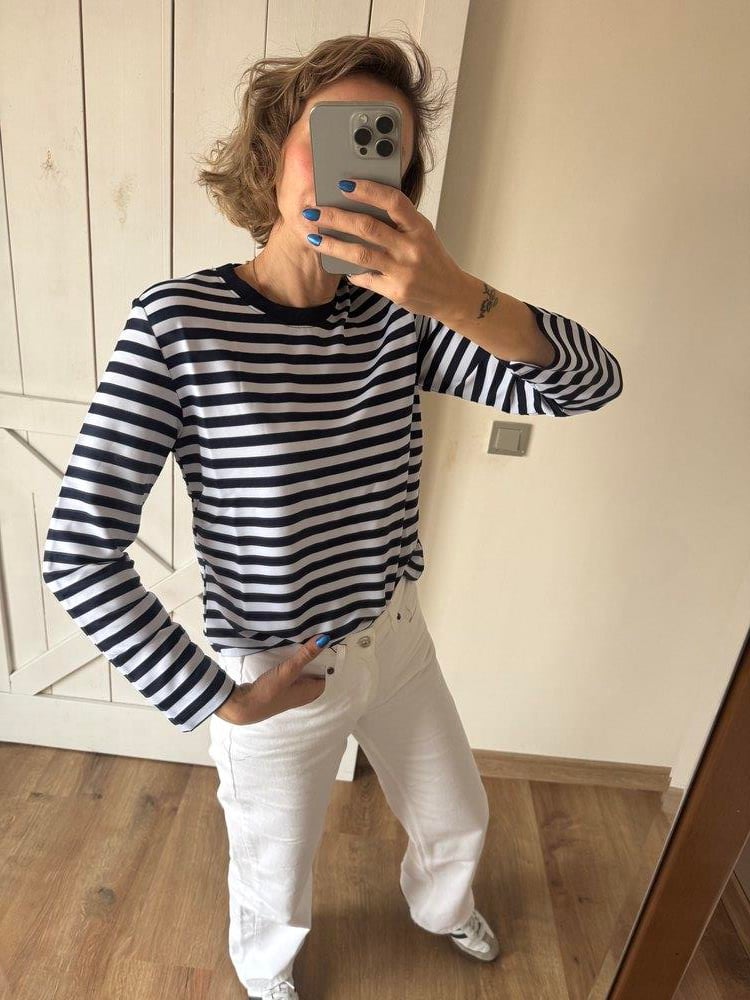 Lacivert Çizgi Detaylı Basic