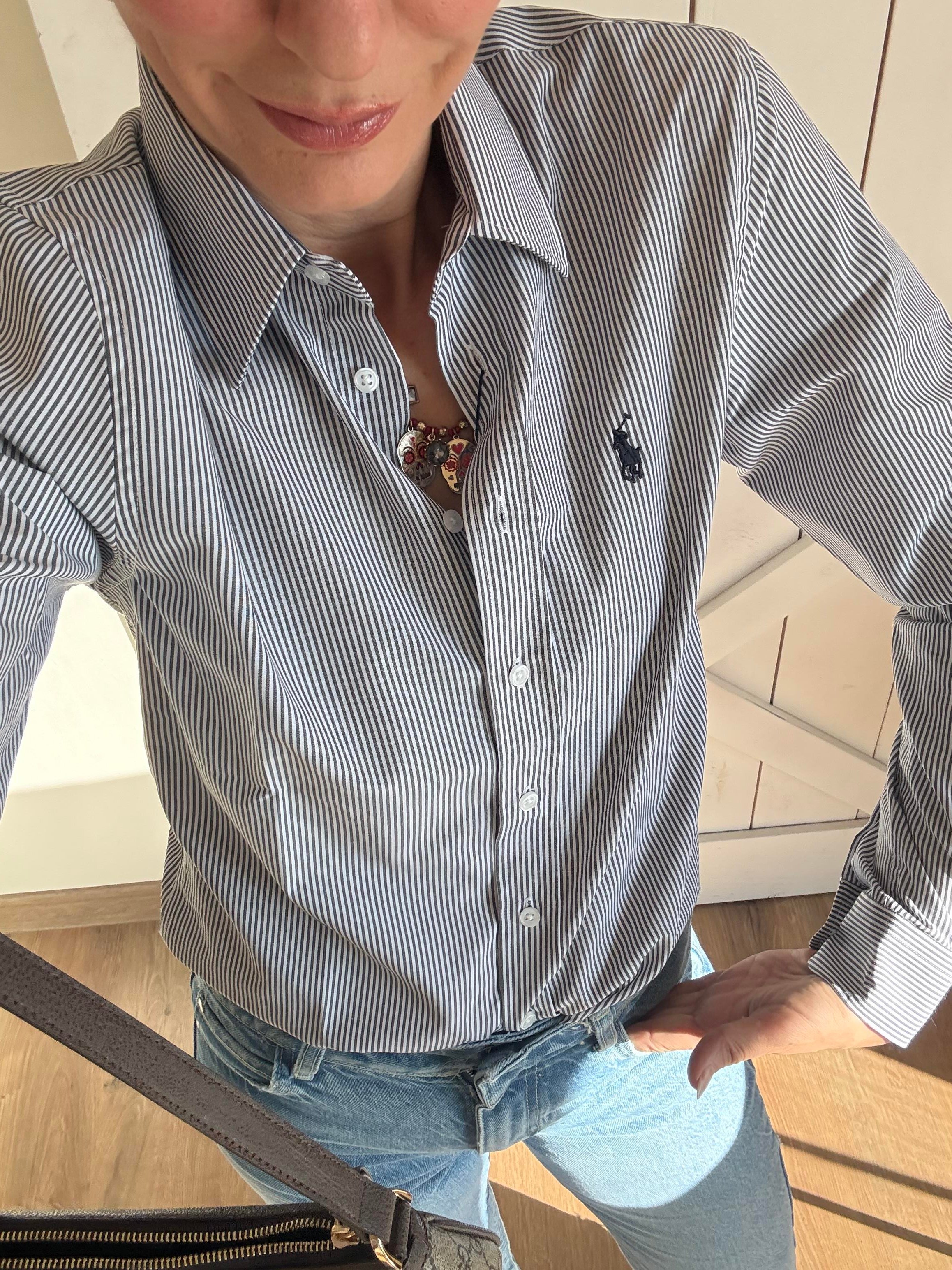 Lacivert Çizgili Oxford Gömlek