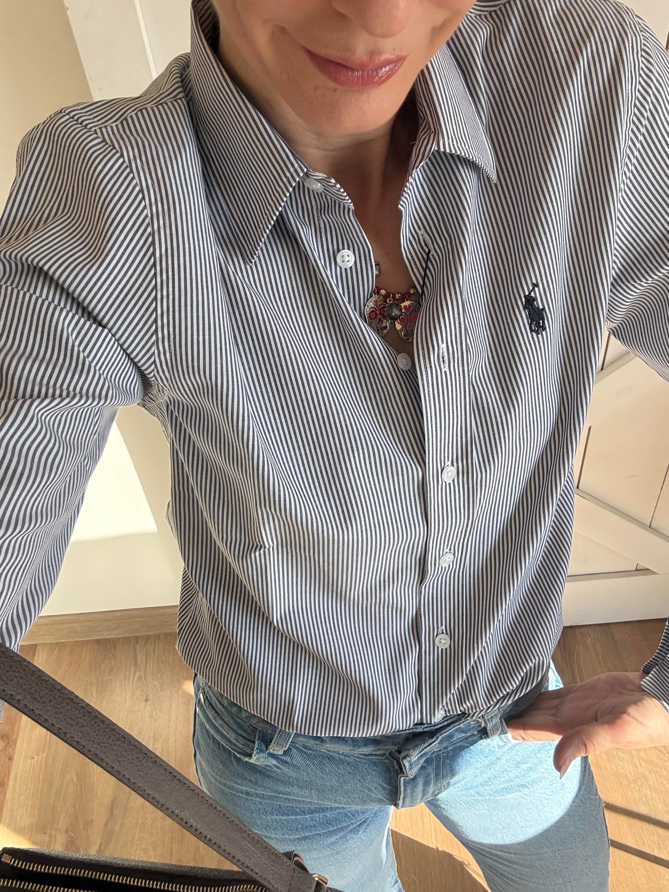 Lacivert Çizgili Oxford Gömlek