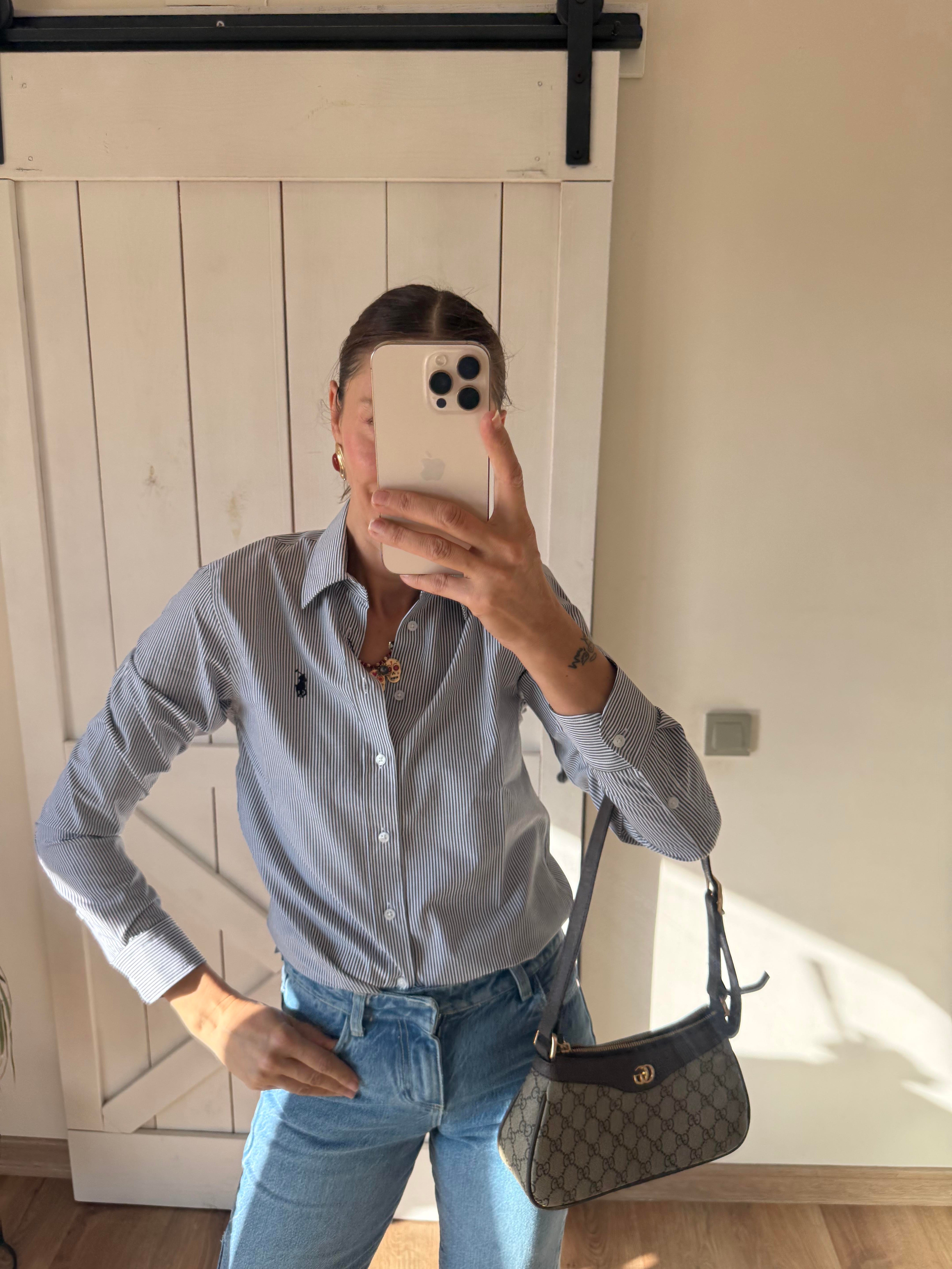 Lacivert Çizgili Oxford Gömlek