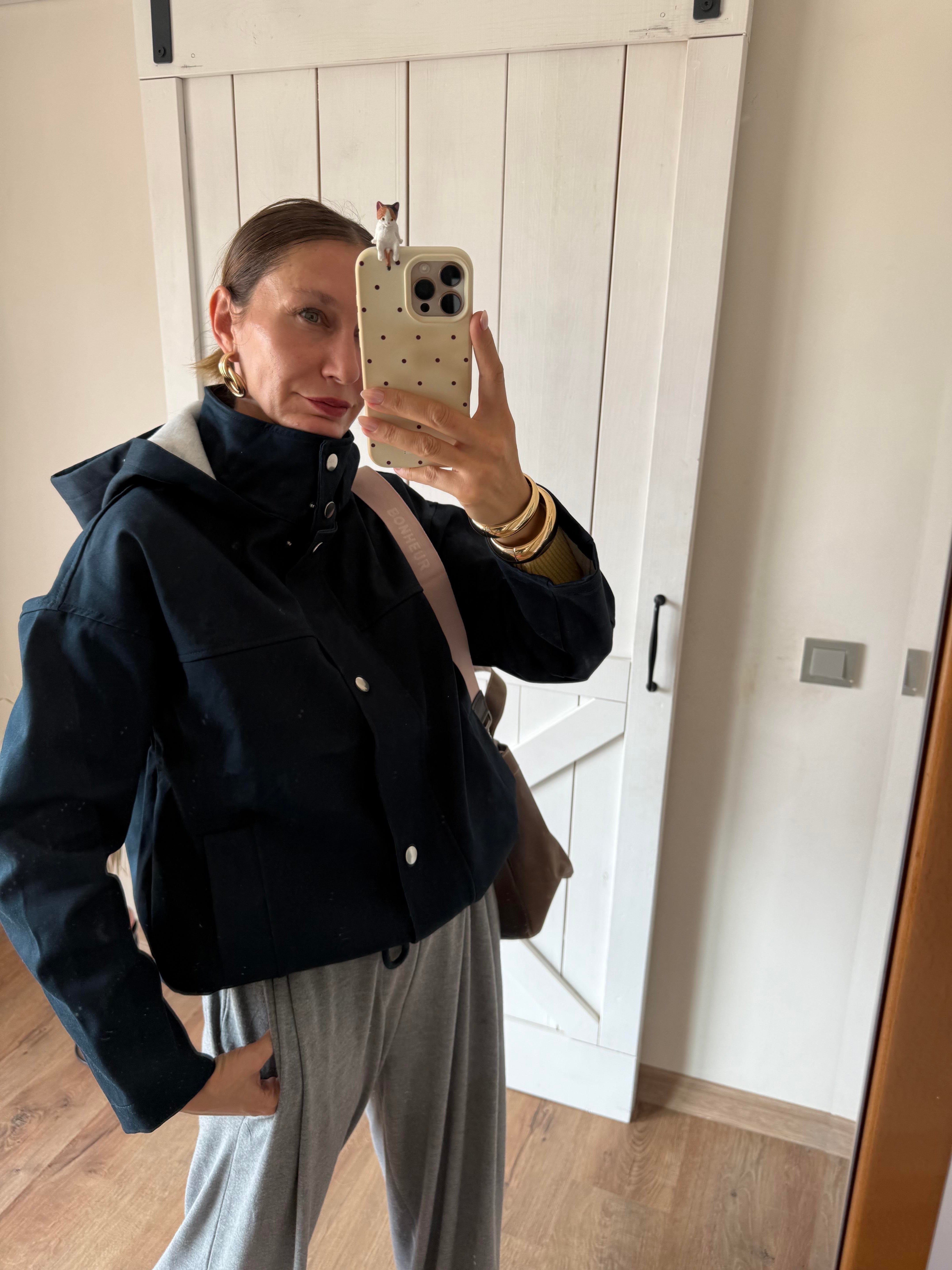 Lacivert Kapüşonlu Trenç/Ceket