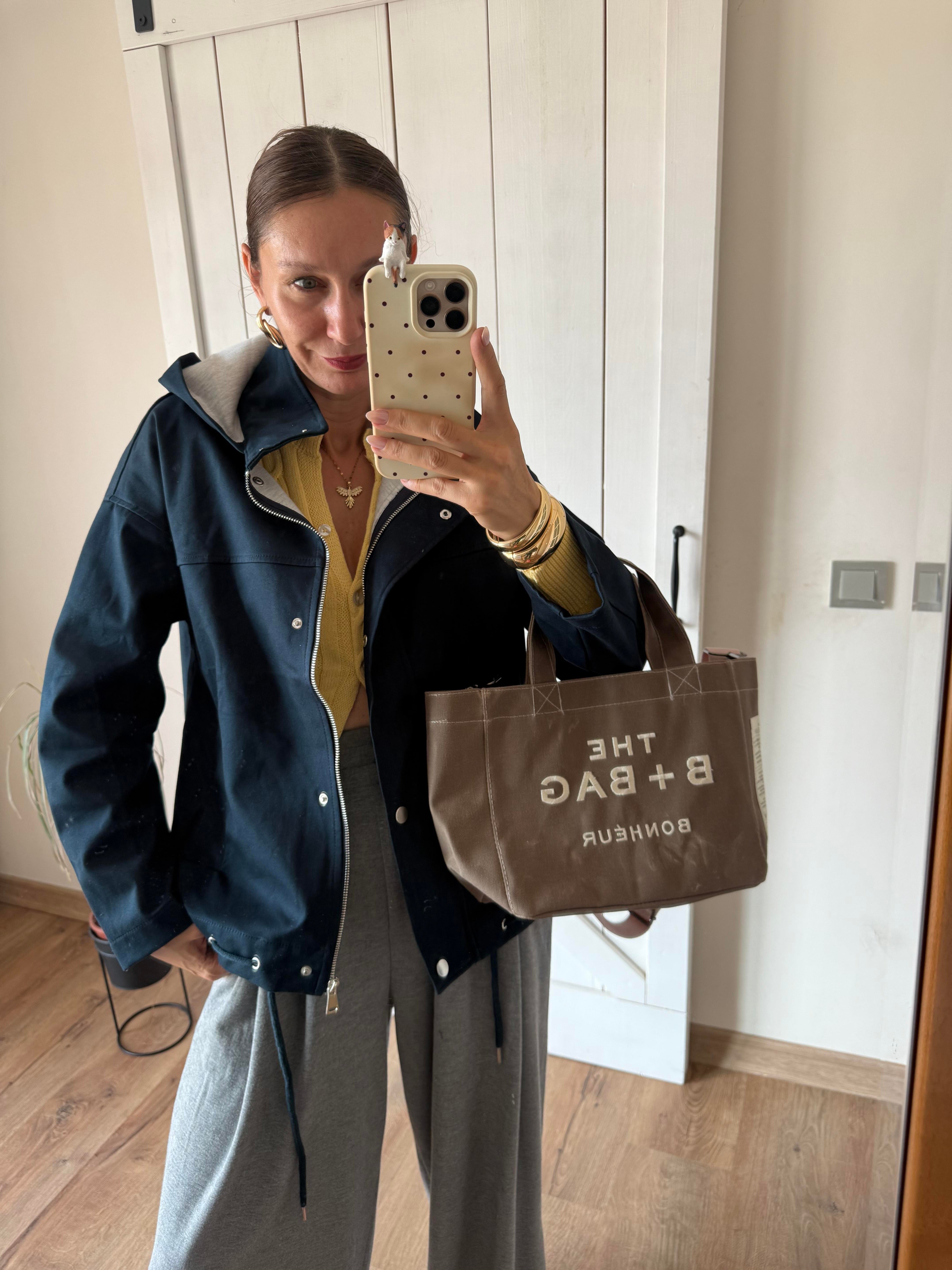 Lacivert Kapüşonlu Trenç/Ceket