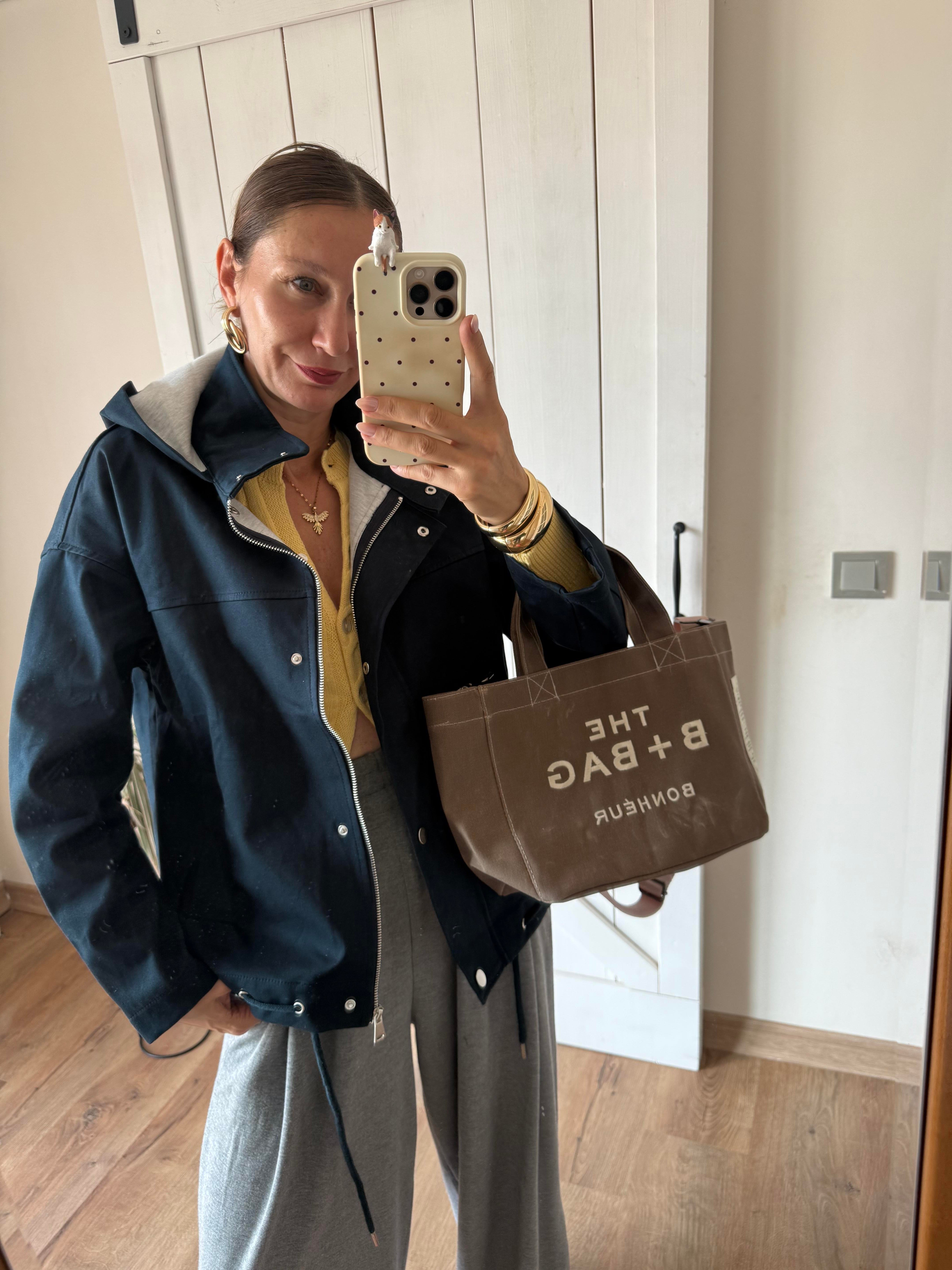 Lacivert Kapüşonlu Trenç/Ceket