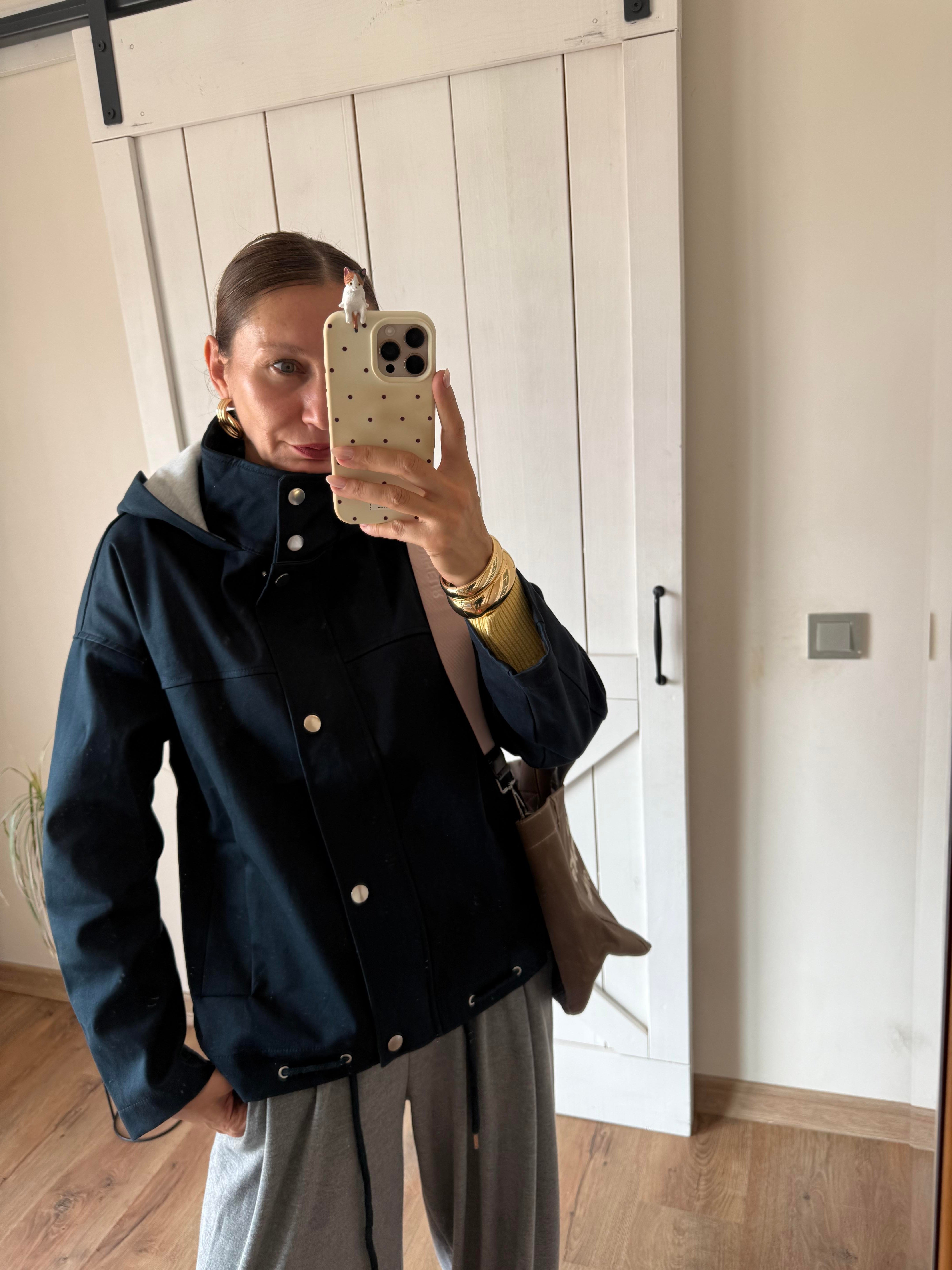 Lacivert Kapüşonlu Trenç/Ceket