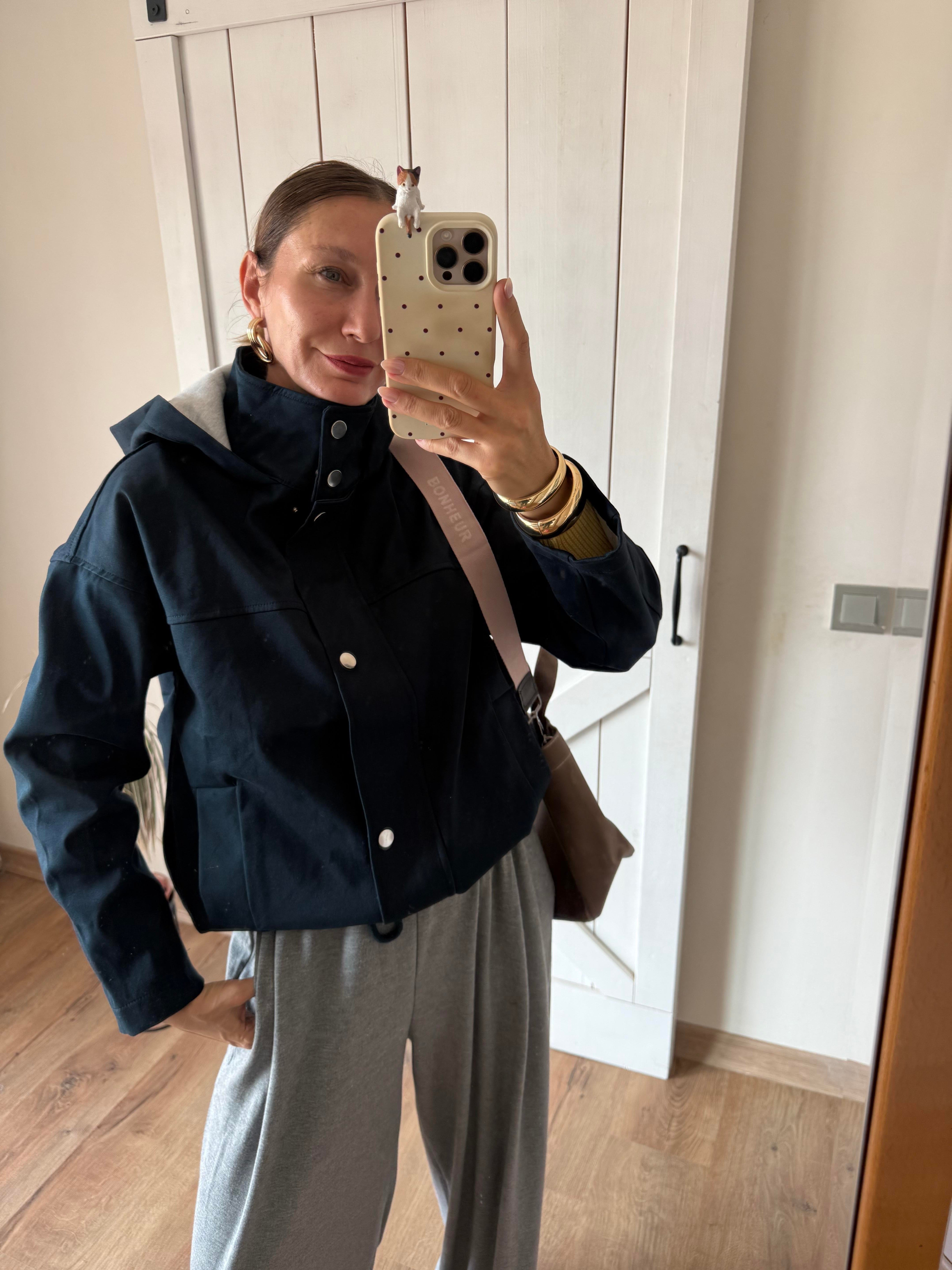 Lacivert Kapüşonlu Trenç/Ceket