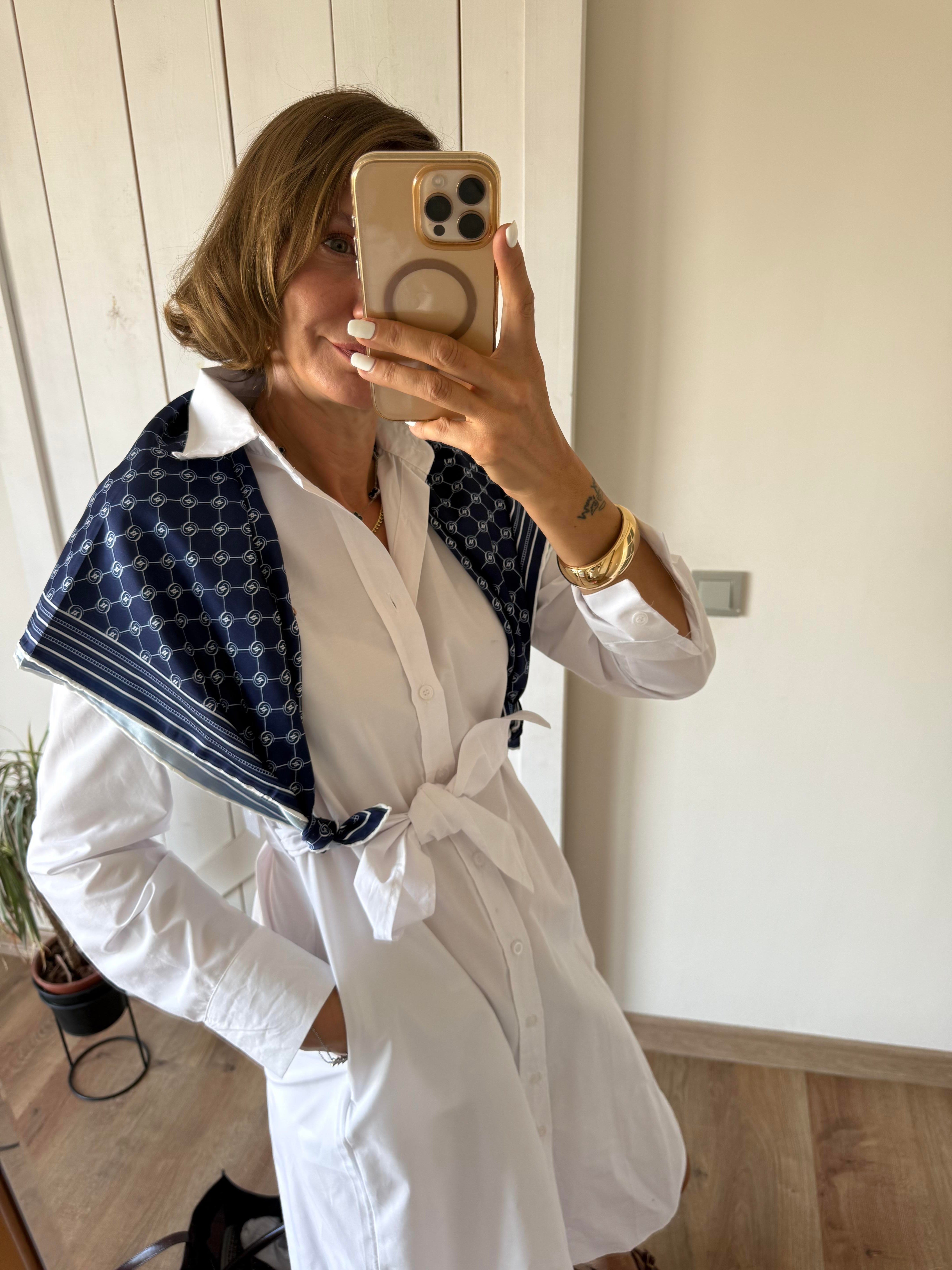 Lacivert Kare Logolu Premium Şal/Eşarp