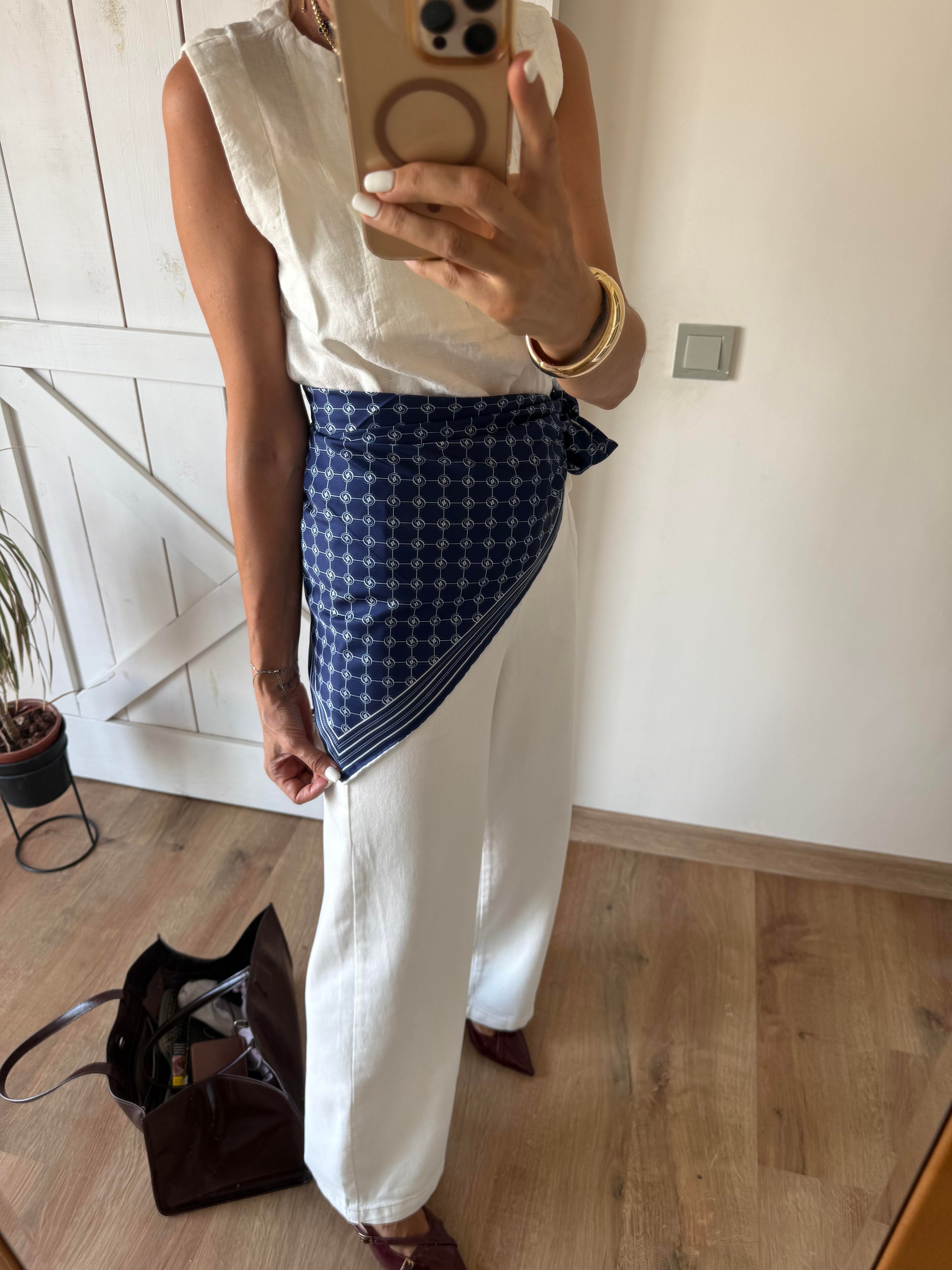 Lacivert Kare Logolu Premium Şal/Eşarp