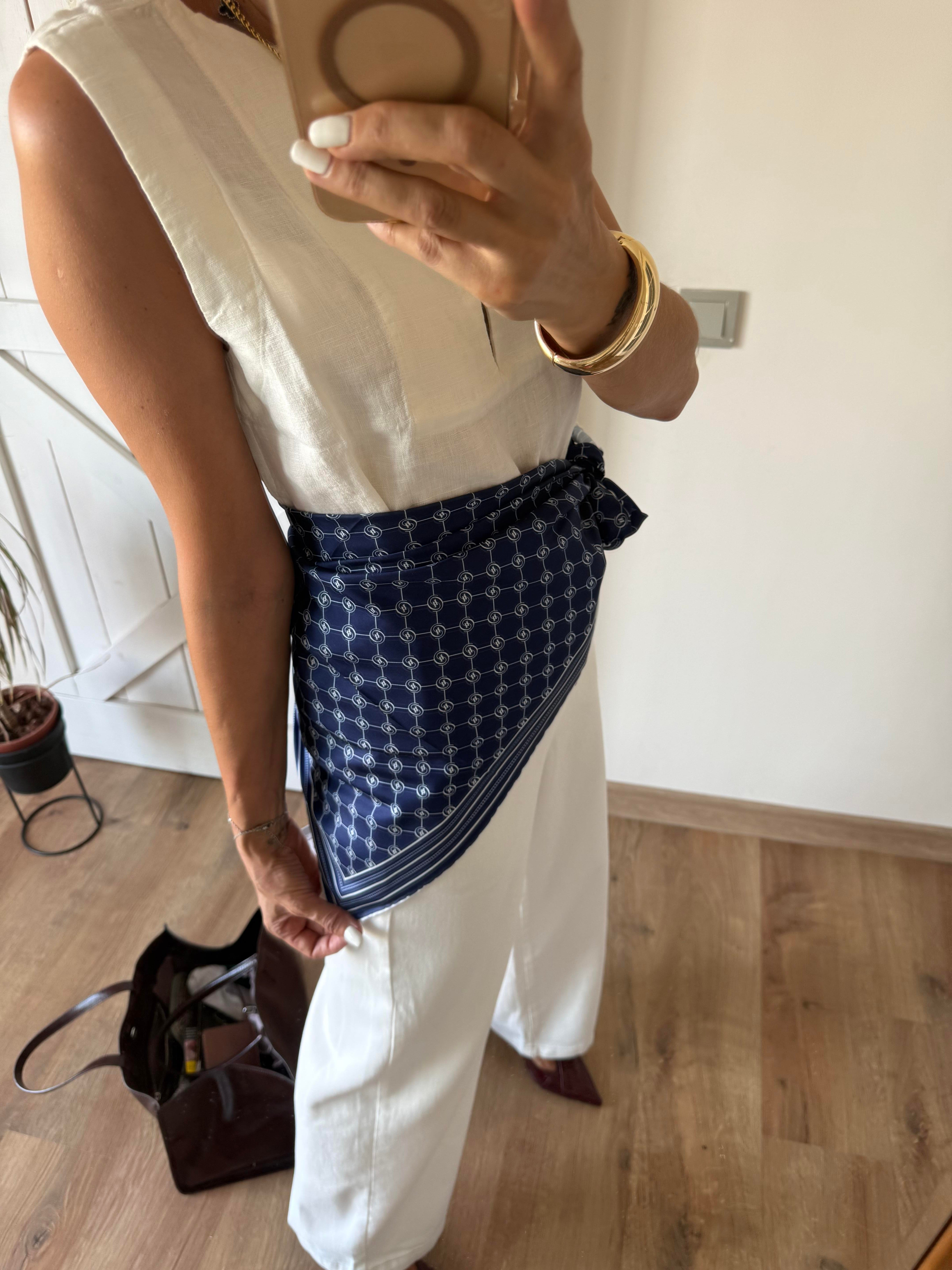 Lacivert Kare Logolu Premium Şal/Eşarp