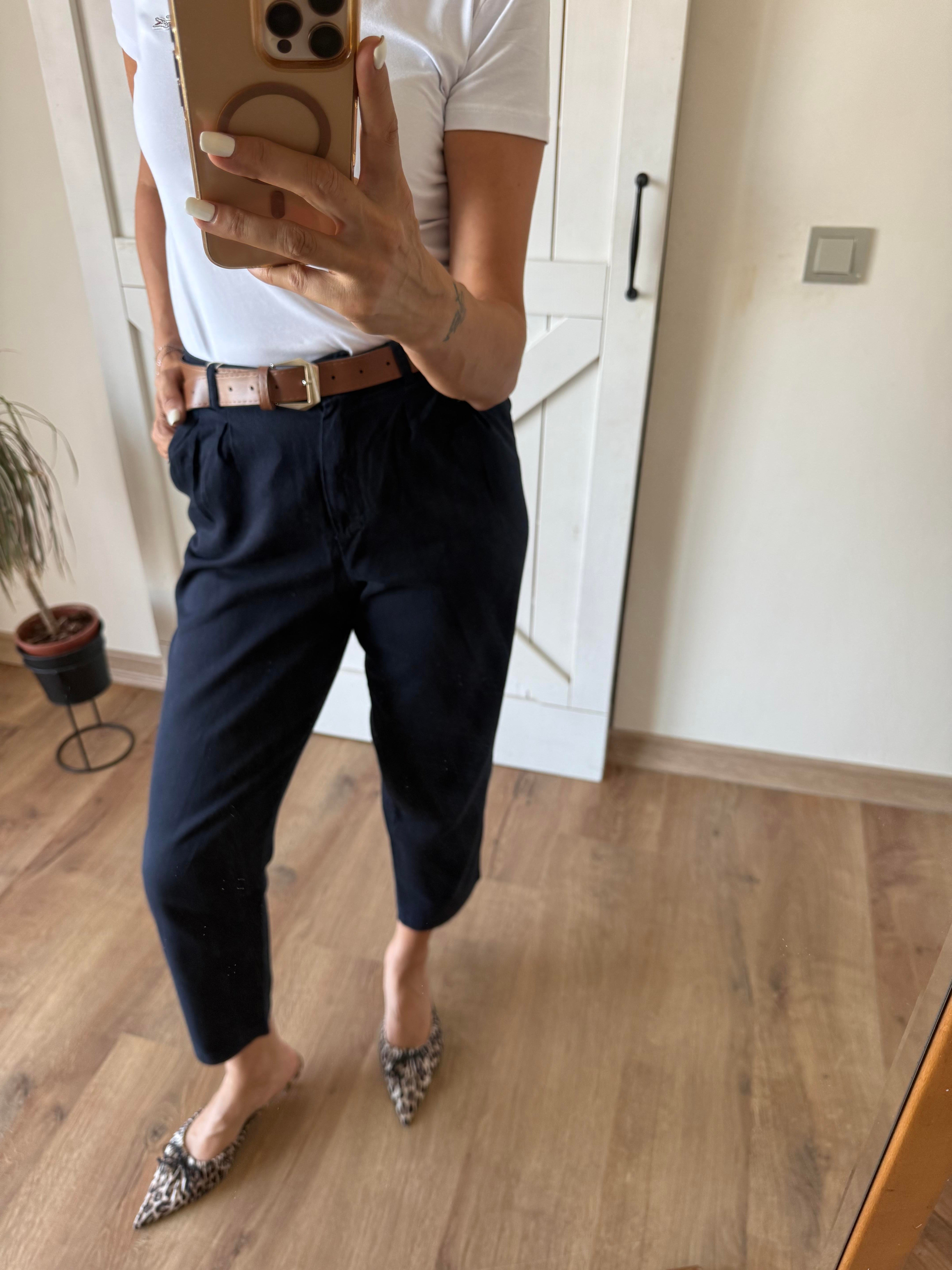 Lacivert Kemerli Havuç Pantolon