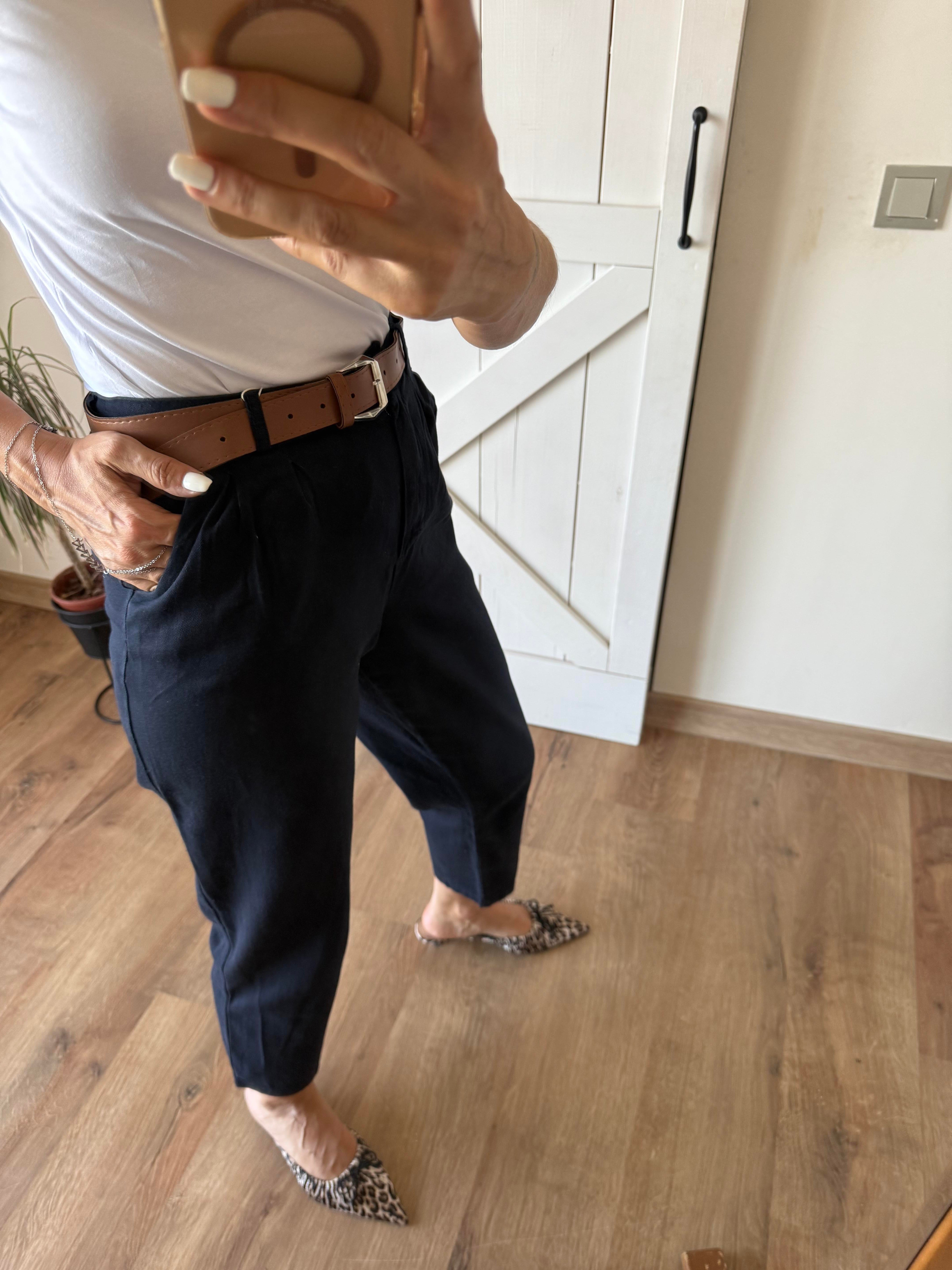 Lacivert Kemerli Havuç Pantolon