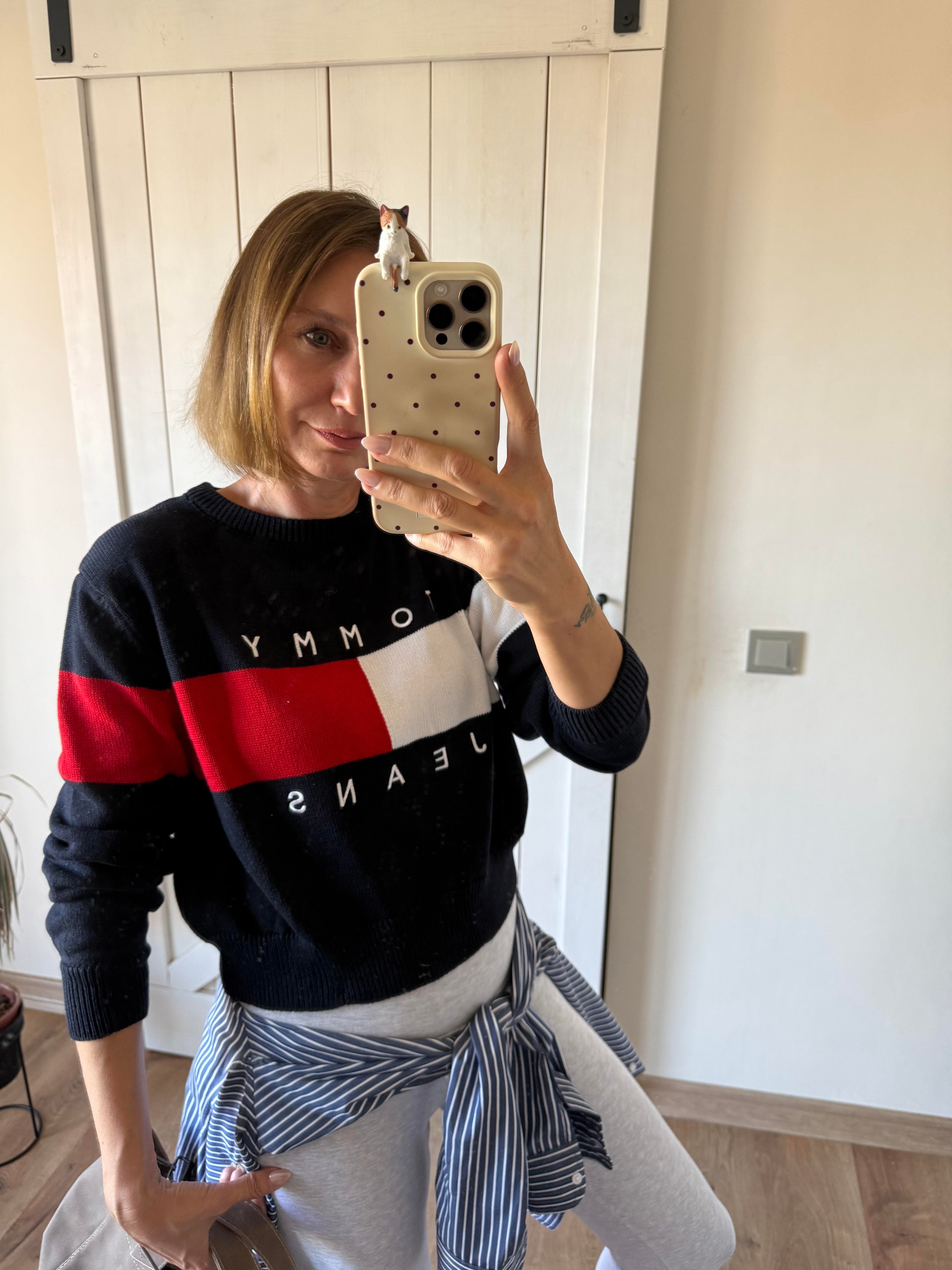 Lacivert Kırmızı Bisiklet Yaka Kazak