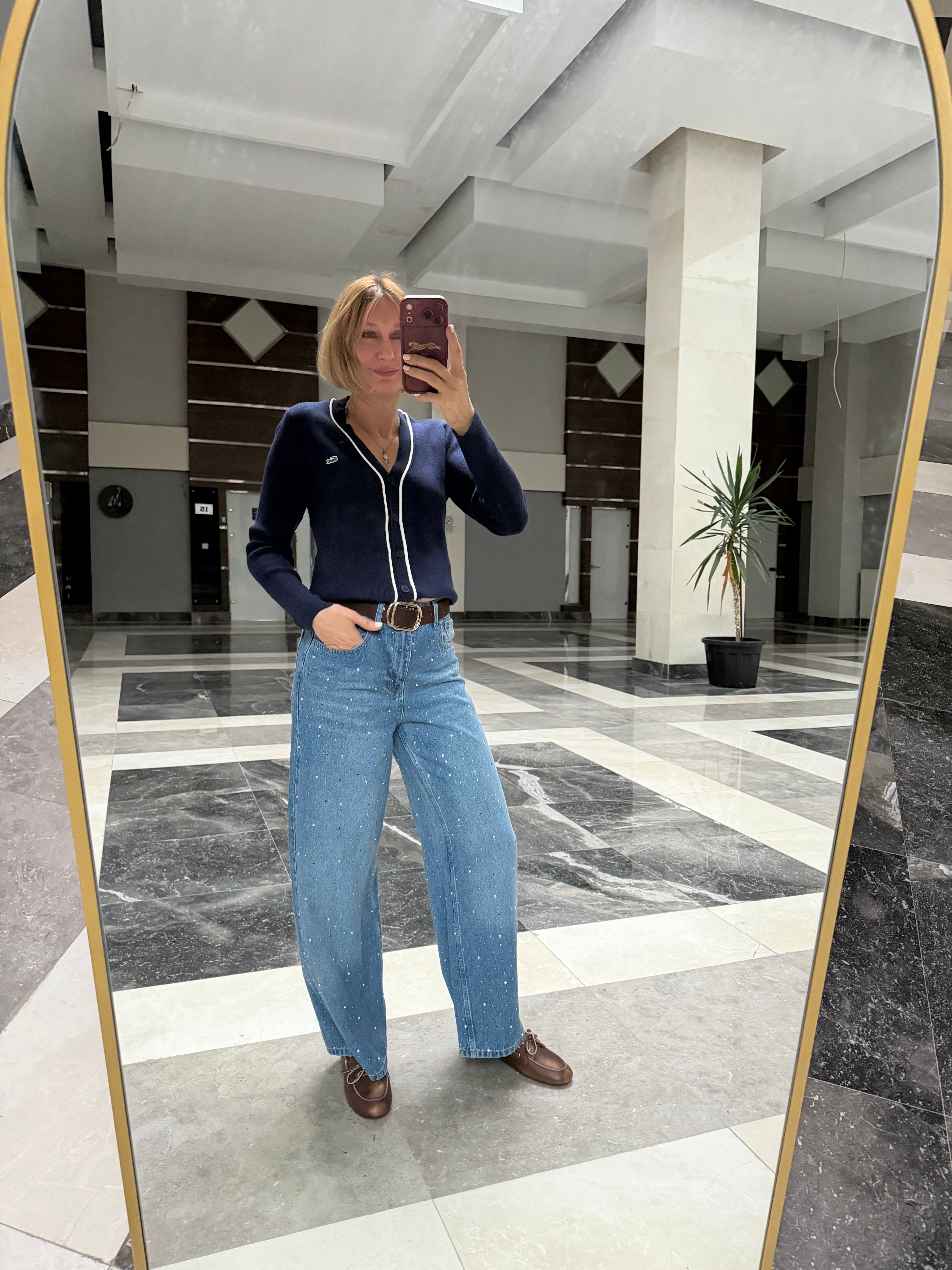 Lacivert Logolu Biyeli Nefis Düğmeli Hırka
