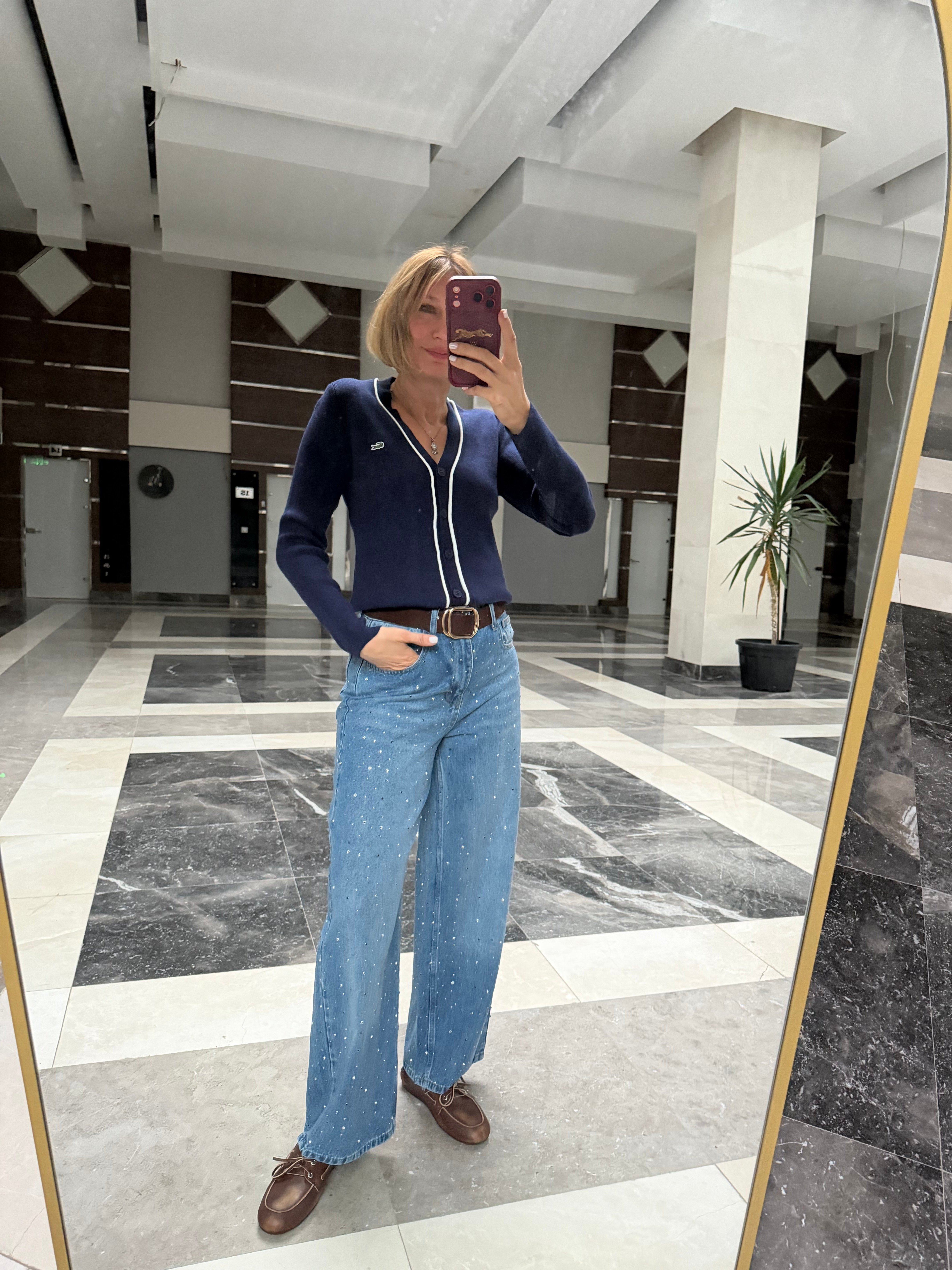 Lacivert Logolu Biyeli Nefis Düğmeli Hırka