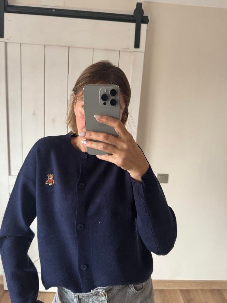 Lacivert Nakış Detaylı Kadın Hırka 