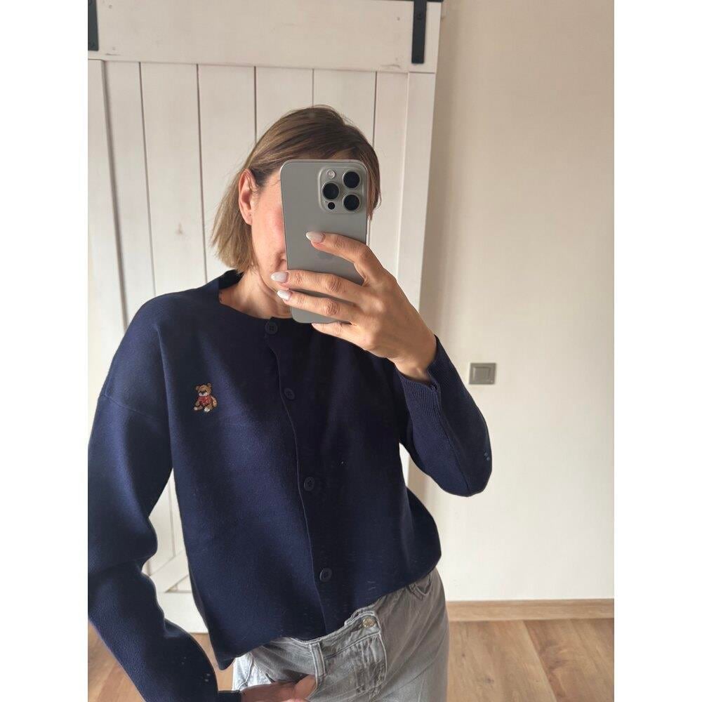 Lacivert Nakış Detaylı Kadın Hırka 