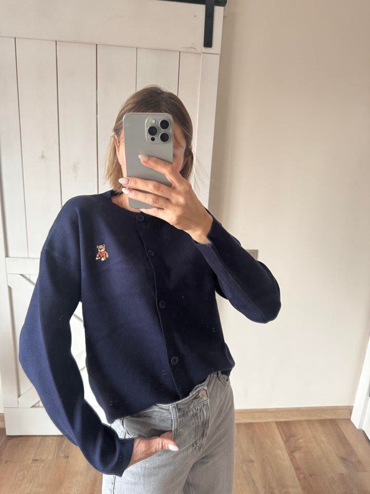 Lacivert Nakış Detaylı Kadın Hırka 