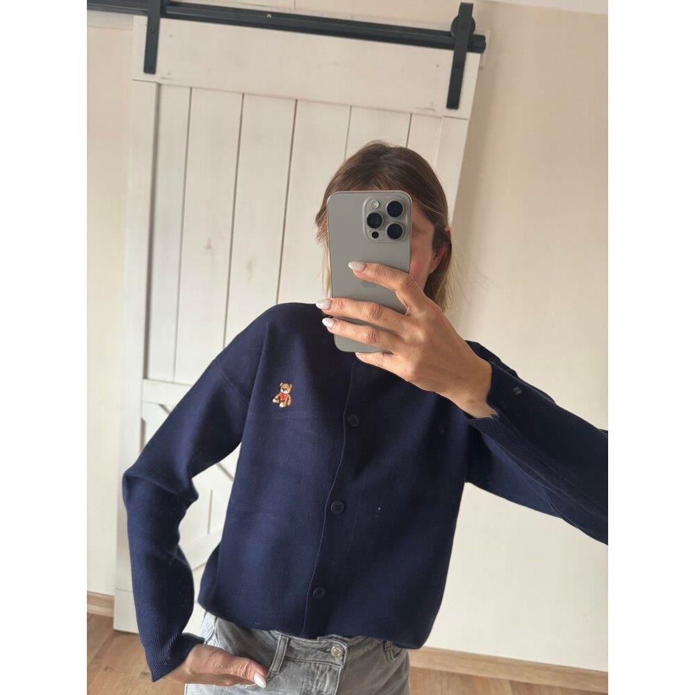 Lacivert Nakış Detaylı Kadın Hırka 