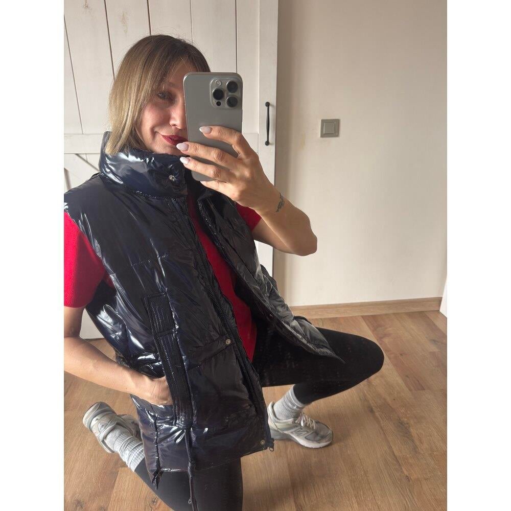 Lacivert Parlak Dokulu Kadın Şişme Yelek 