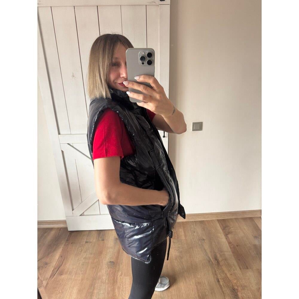 Lacivert Parlak Dokulu Kadın Şişme Yelek 