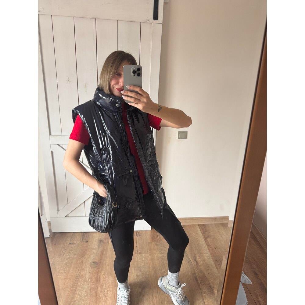 Lacivert Parlak Dokulu Kadın Şişme Yelek 