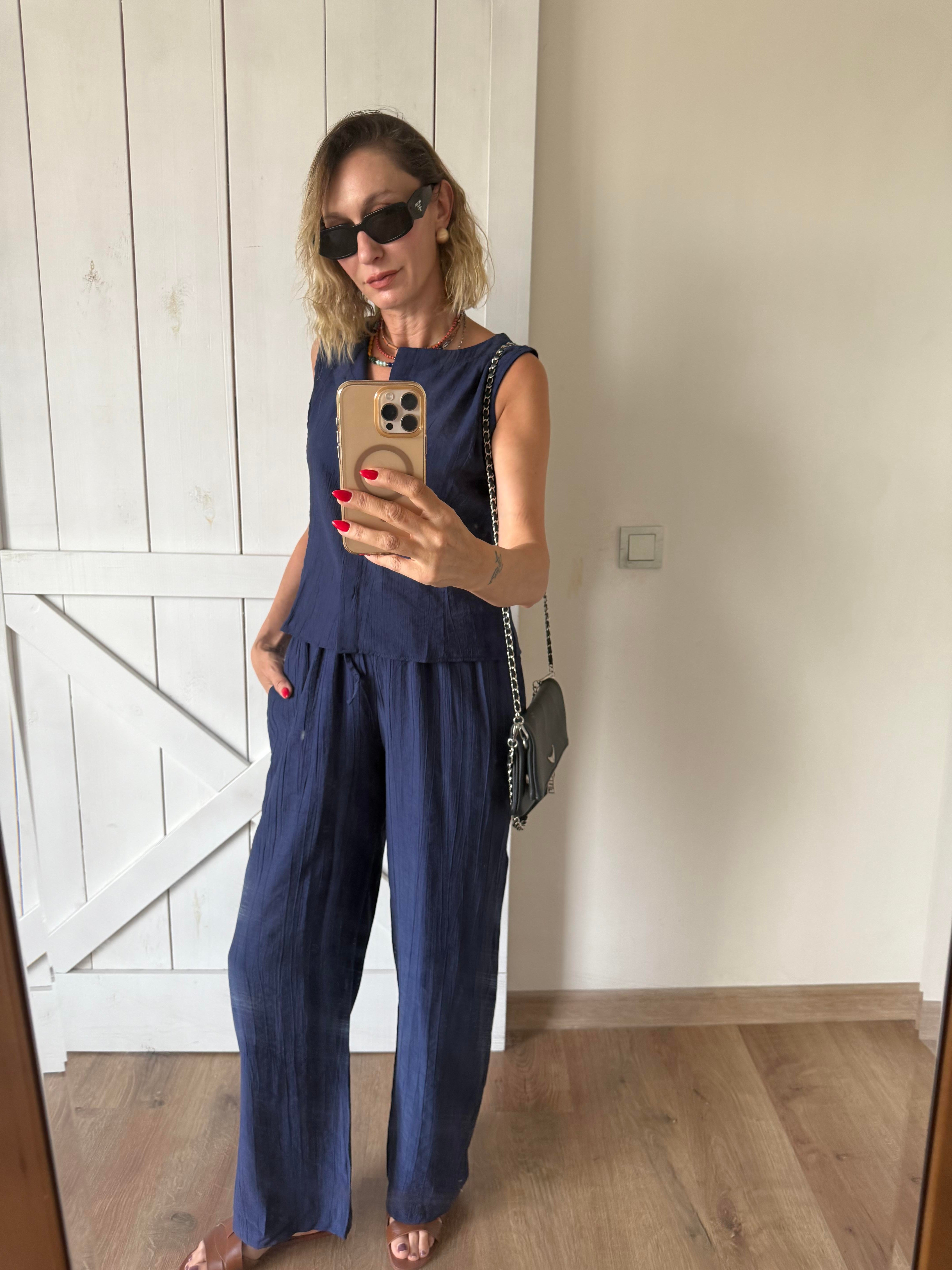 Lacivert Patlı Yelek Pantolon Takım