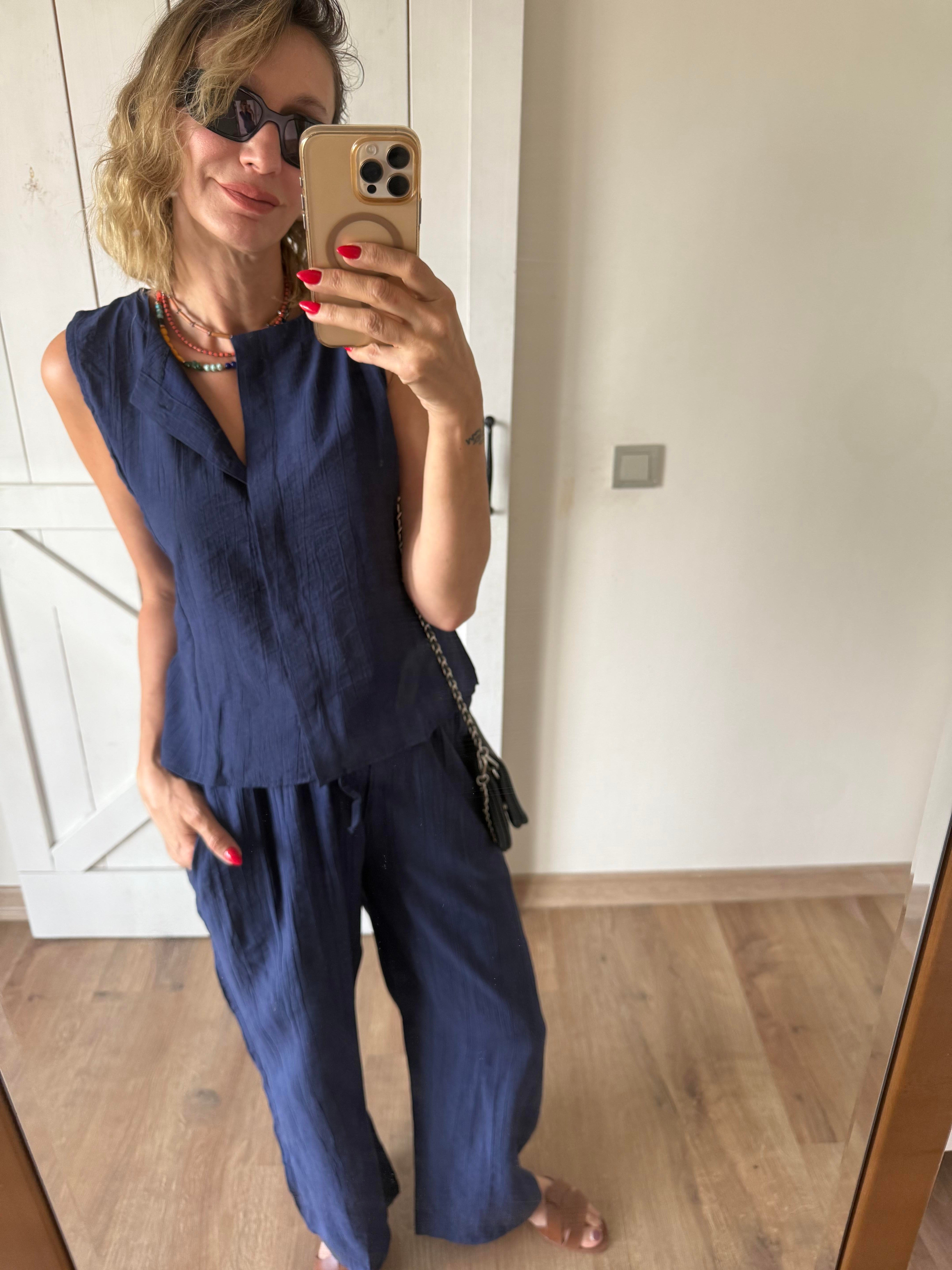 Lacivert Patlı Yelek Pantolon Takım