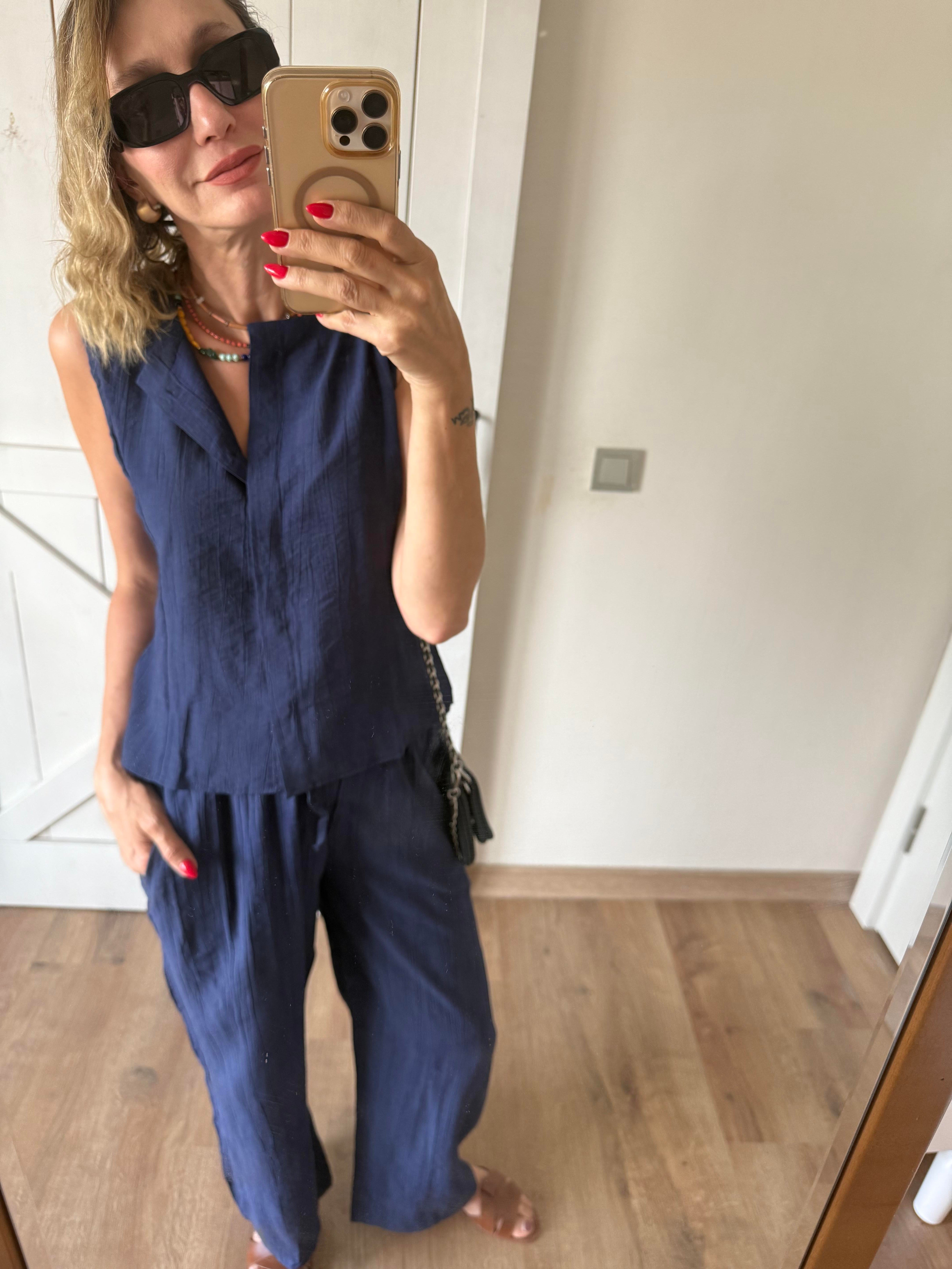 Lacivert Patlı Yelek Pantolon Takım