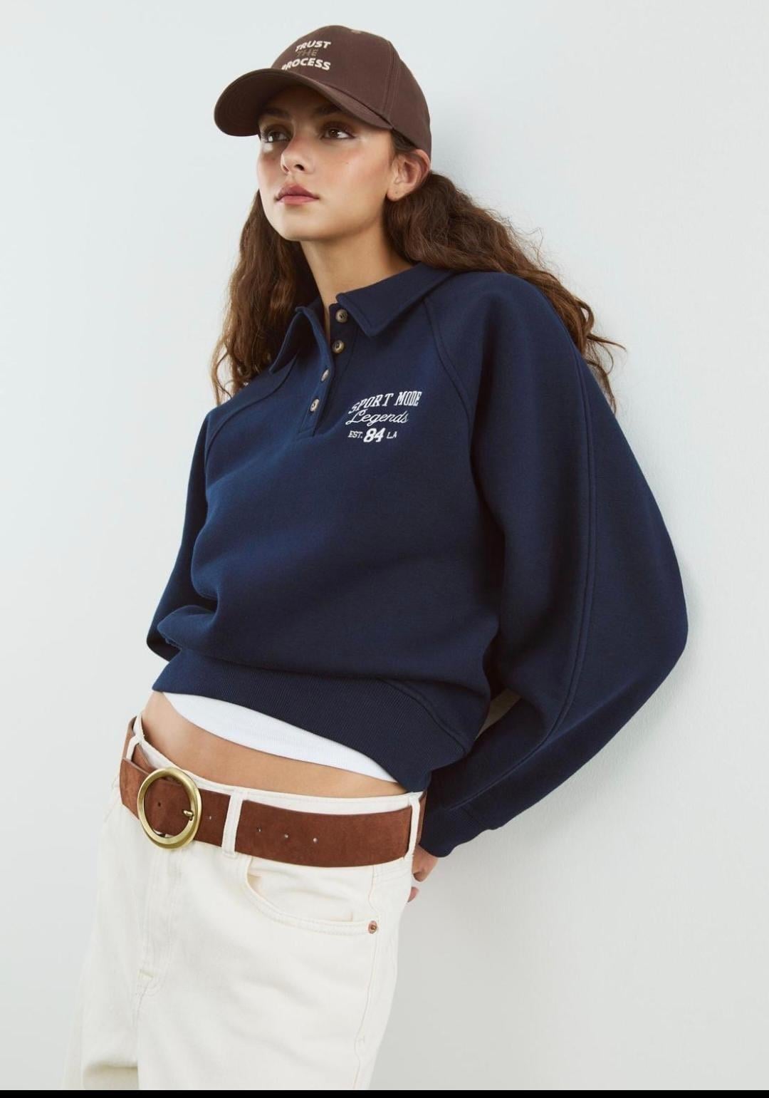Lacivert Polo Yaka Sweatshirt